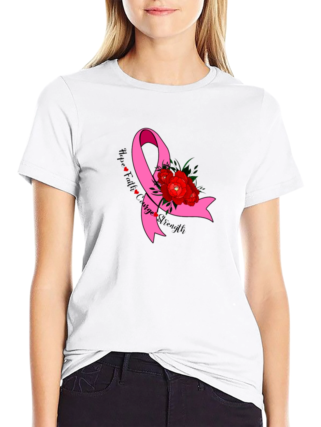 Hope Faith Courage Strength Breast Cancer Awareness T-Shirt