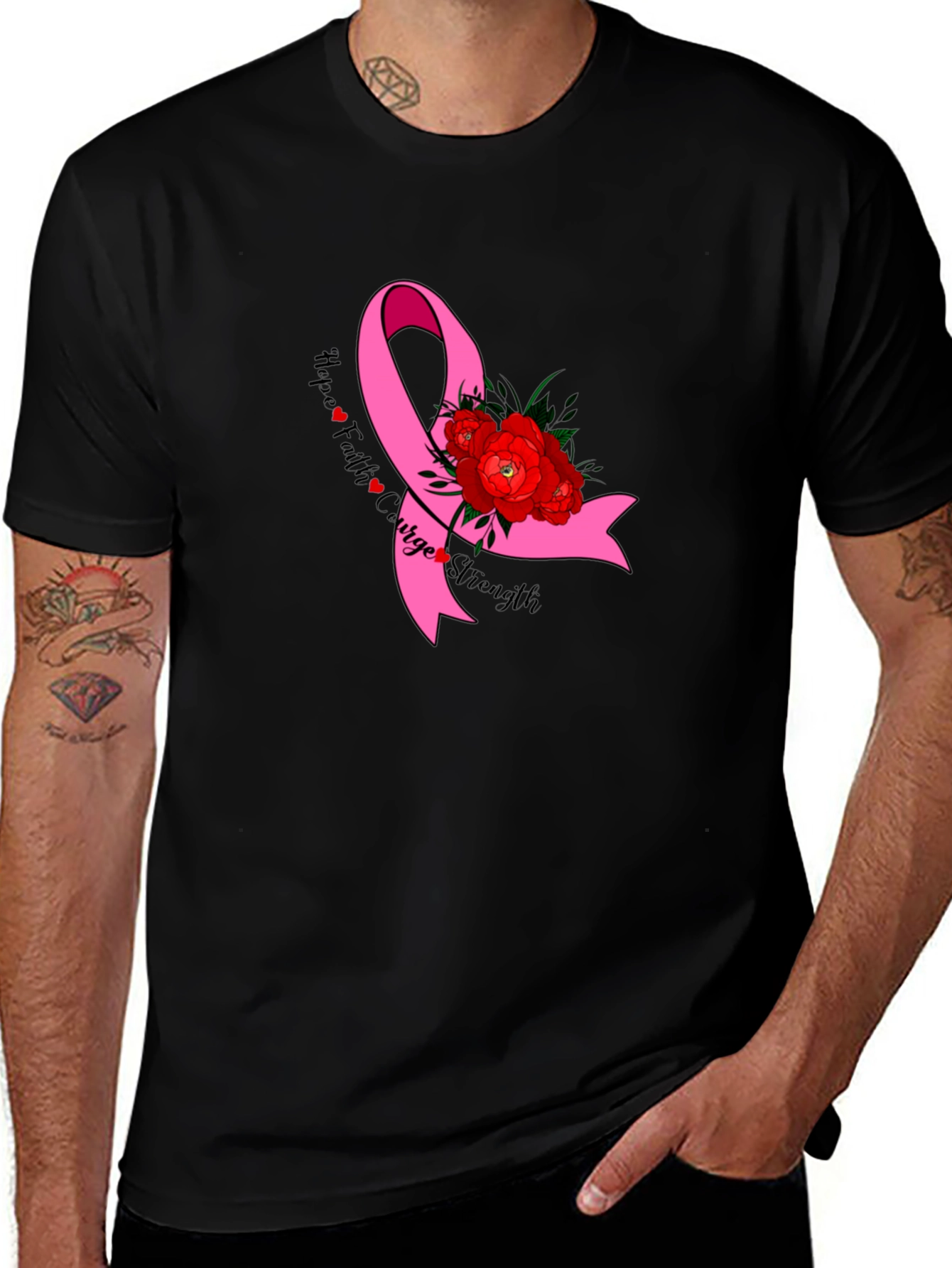Hope Faith Courage Strength Breast Cancer Awareness T-Shirt