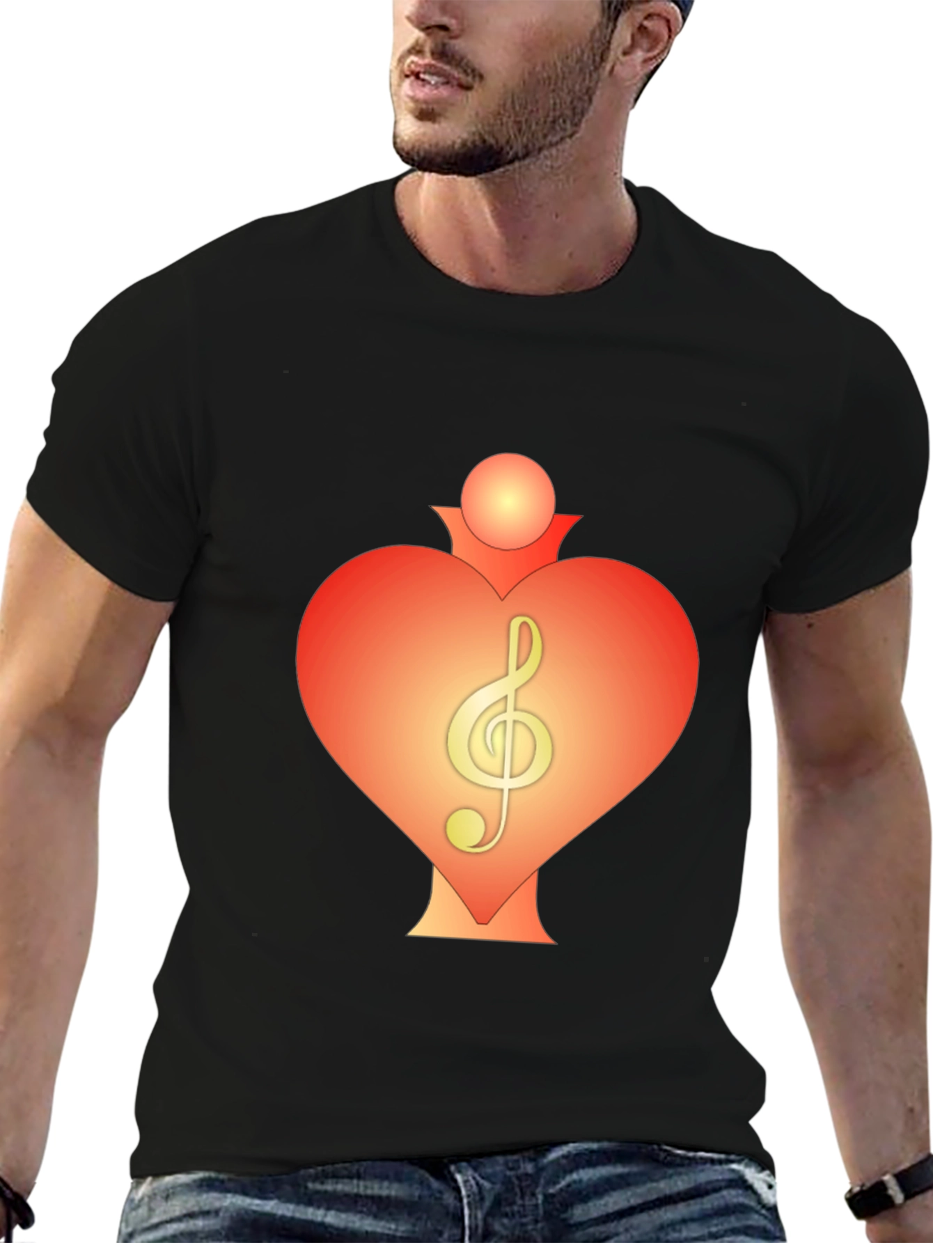 Heart Treble Clef Black T-Shirt