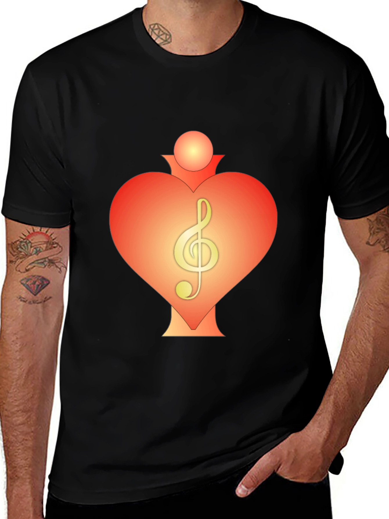 Heart Treble Clef Black T-Shirt