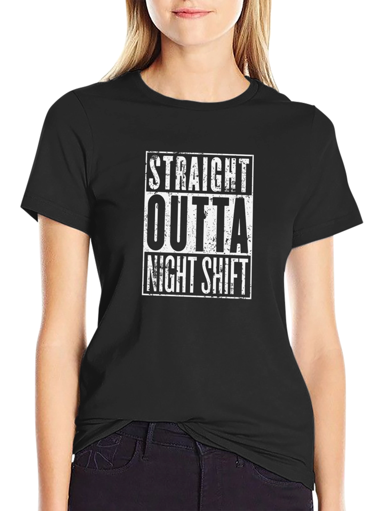 Straight Outta Night Shift Black T-Shirt