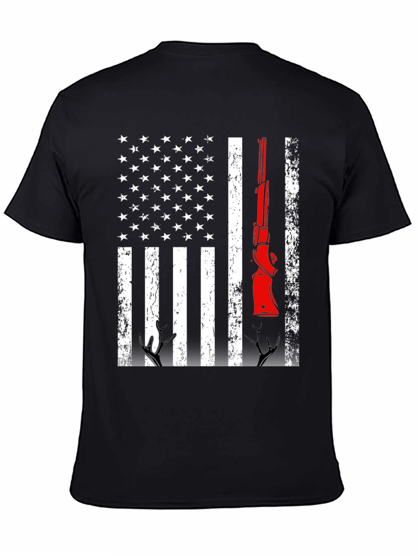 Patriotic Hunting T-Shirt American Flag Gun Deer Antlers