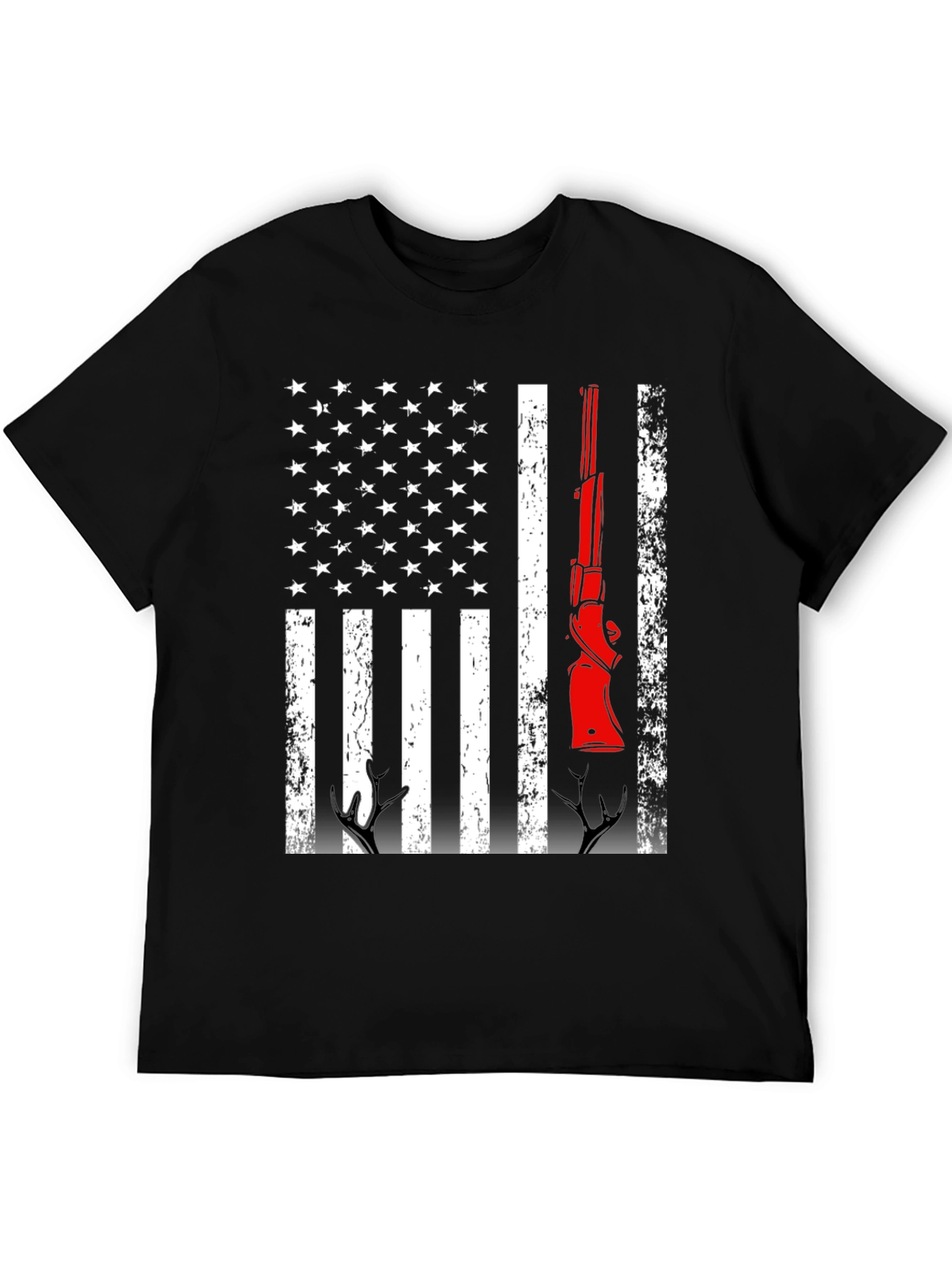Patriotic Hunting T-Shirt American Flag Gun Deer Antlers