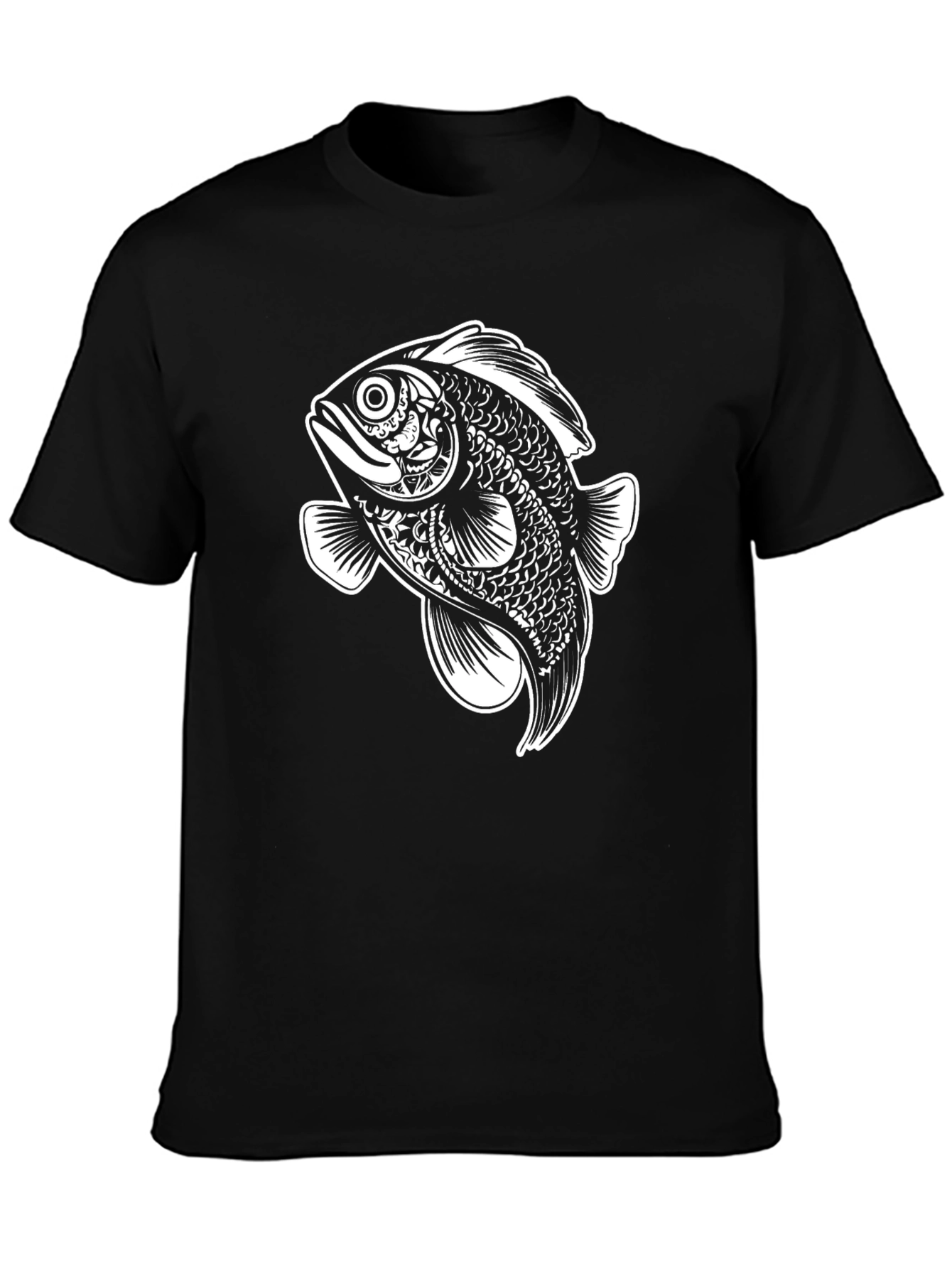Black T-Shirt with Artistic Fish Graphic