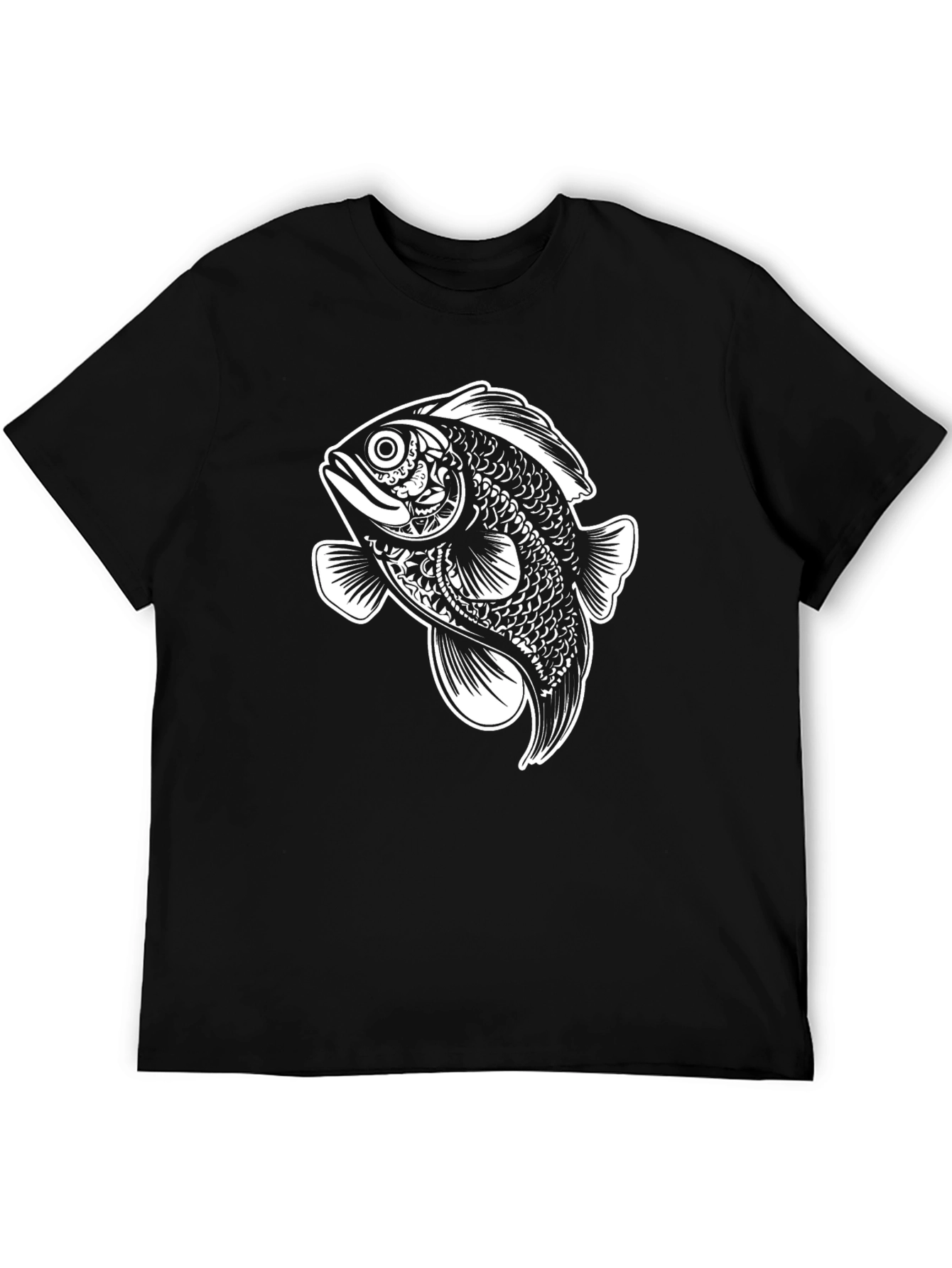 Black T-Shirt with Artistic Fish Graphic