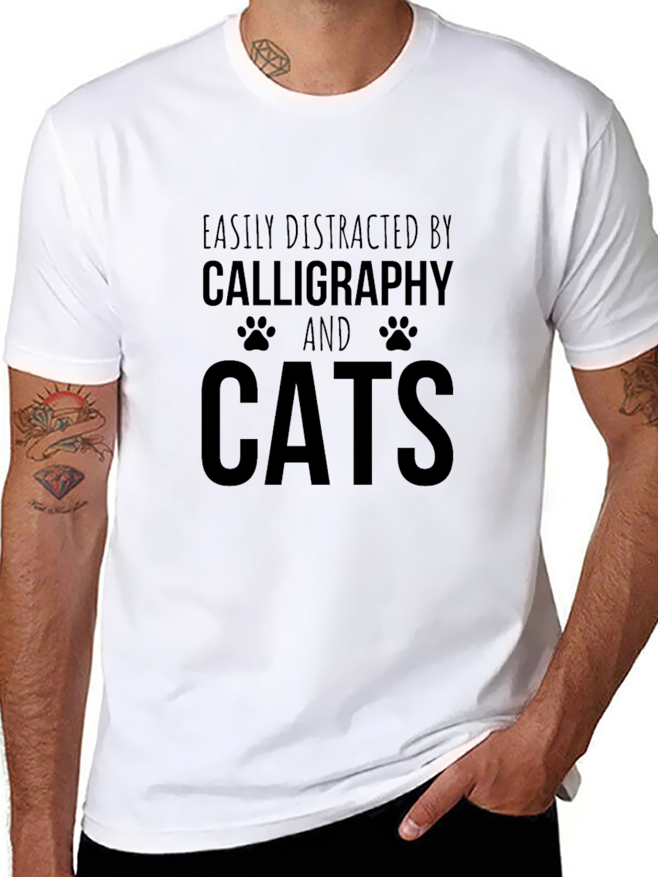 Easily Distracted by Calligraphy and Cats T-Shirt