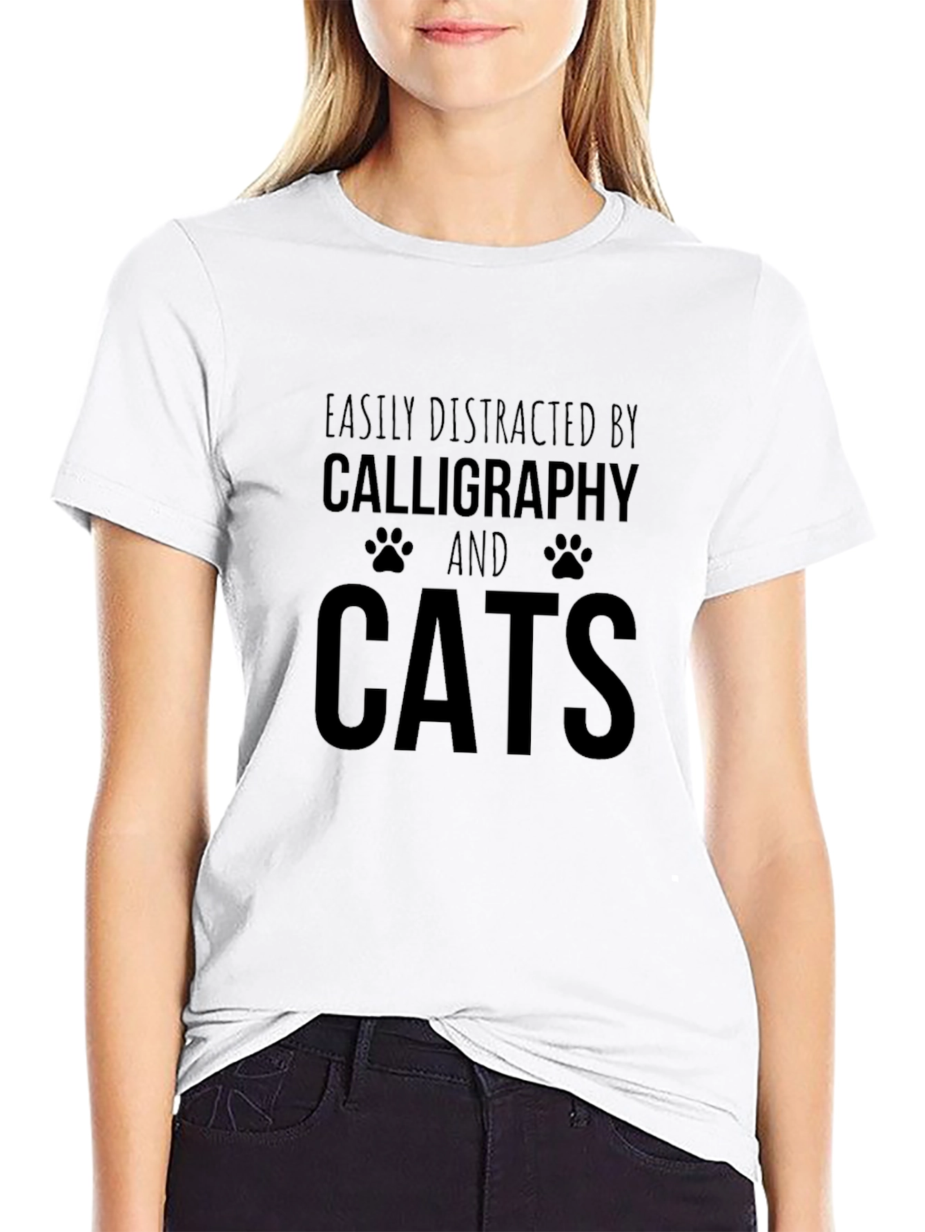 Easily Distracted by Calligraphy and Cats T-Shirt