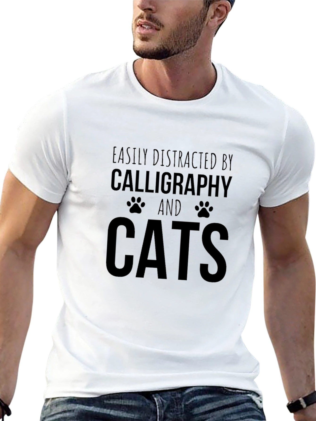 Easily Distracted by Calligraphy and Cats T-Shirt
