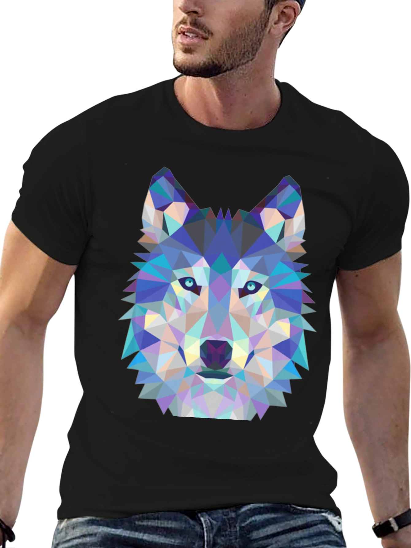 Geometric Wolf Graphic Tee - Black