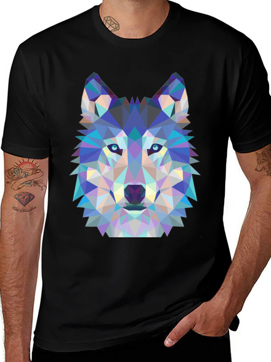 Geometric Wolf Graphic Tee - Black