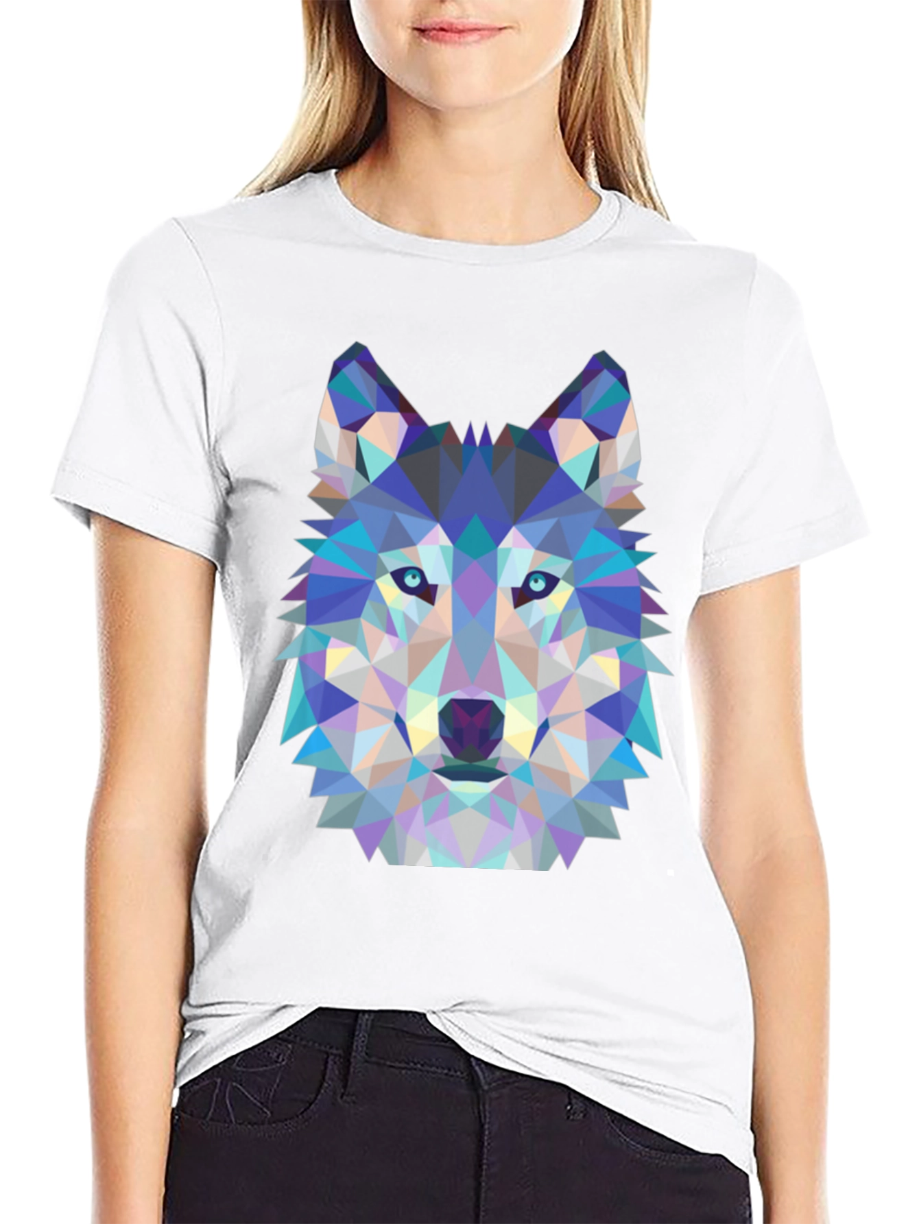 Geometric Wolf Graphic Tee - Black