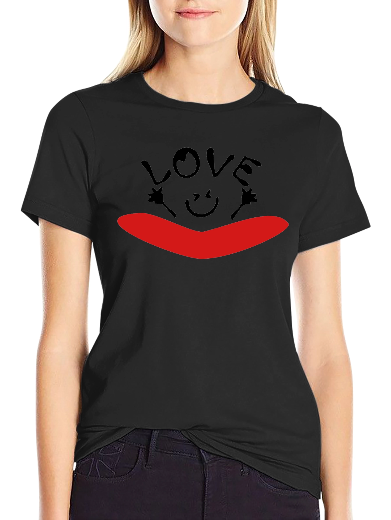 Love Smile Graphic Black T-Shirt
