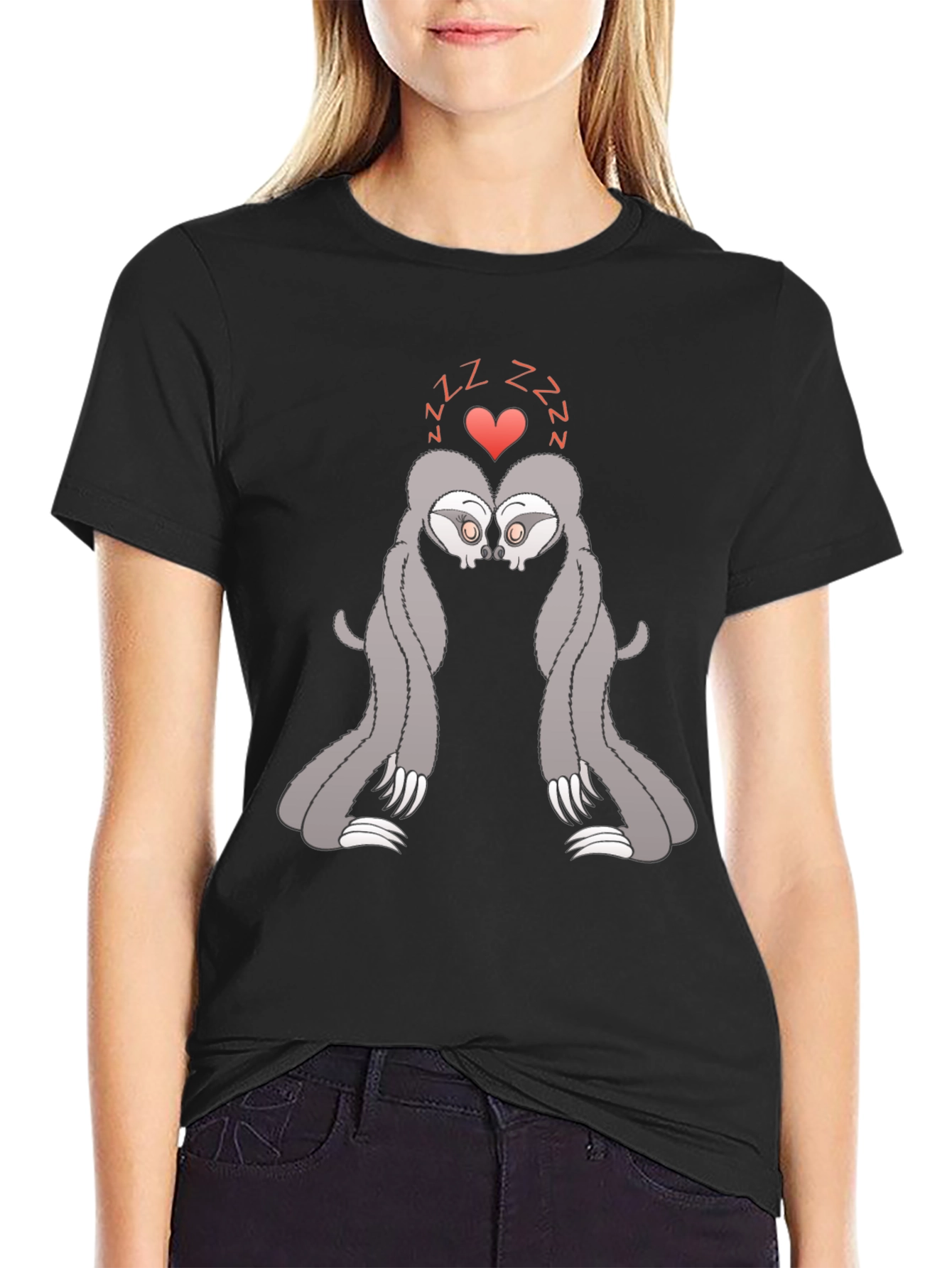 Cute Sleeping Sloth Couple Graphic T-Shirt