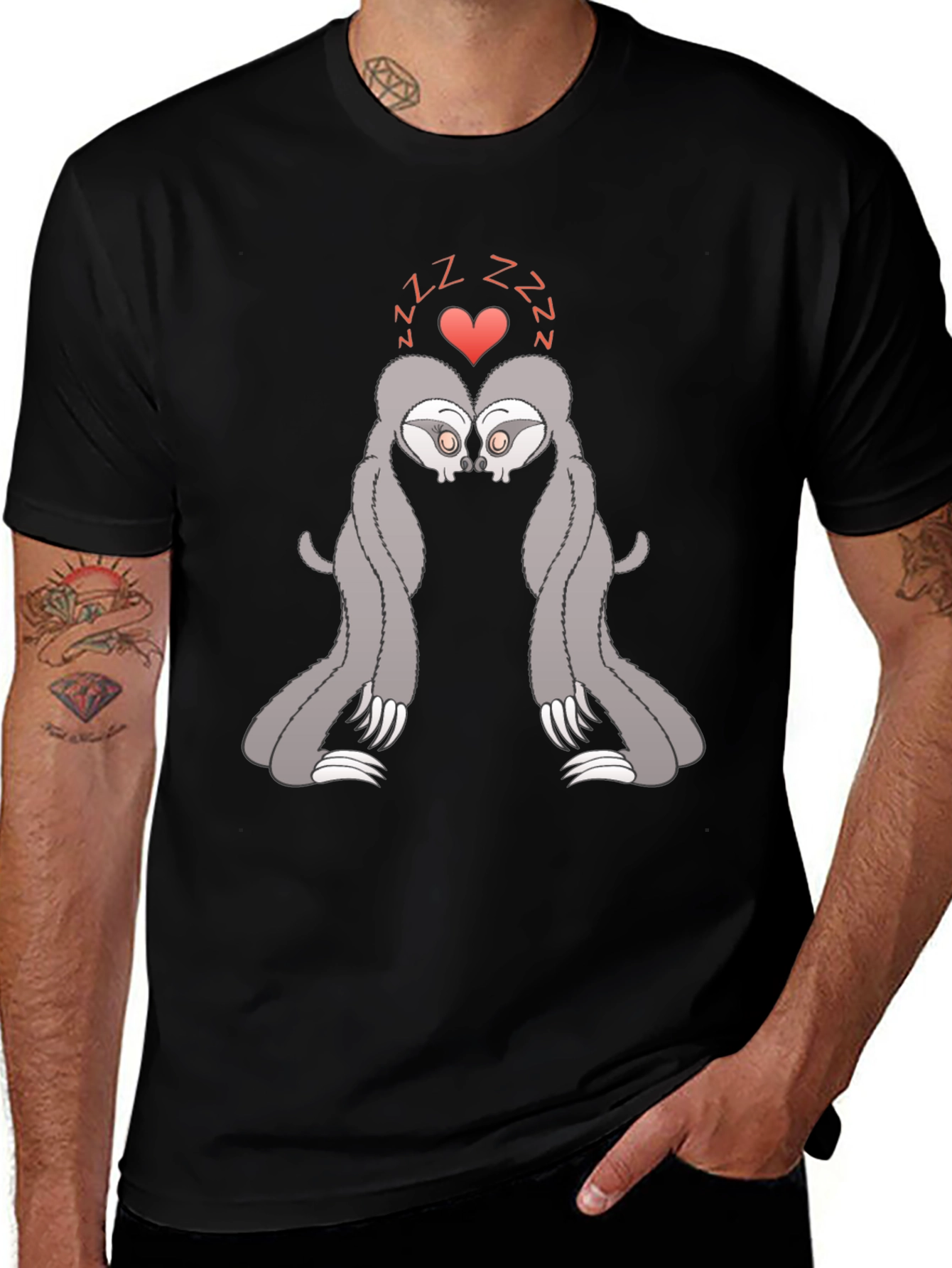Cute Sleeping Sloth Couple Graphic T-Shirt