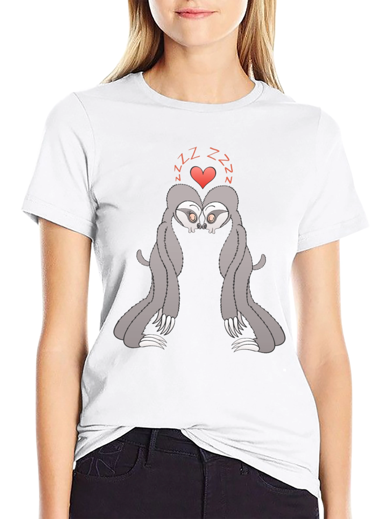 Cute Sleeping Sloth Couple Graphic T-Shirt