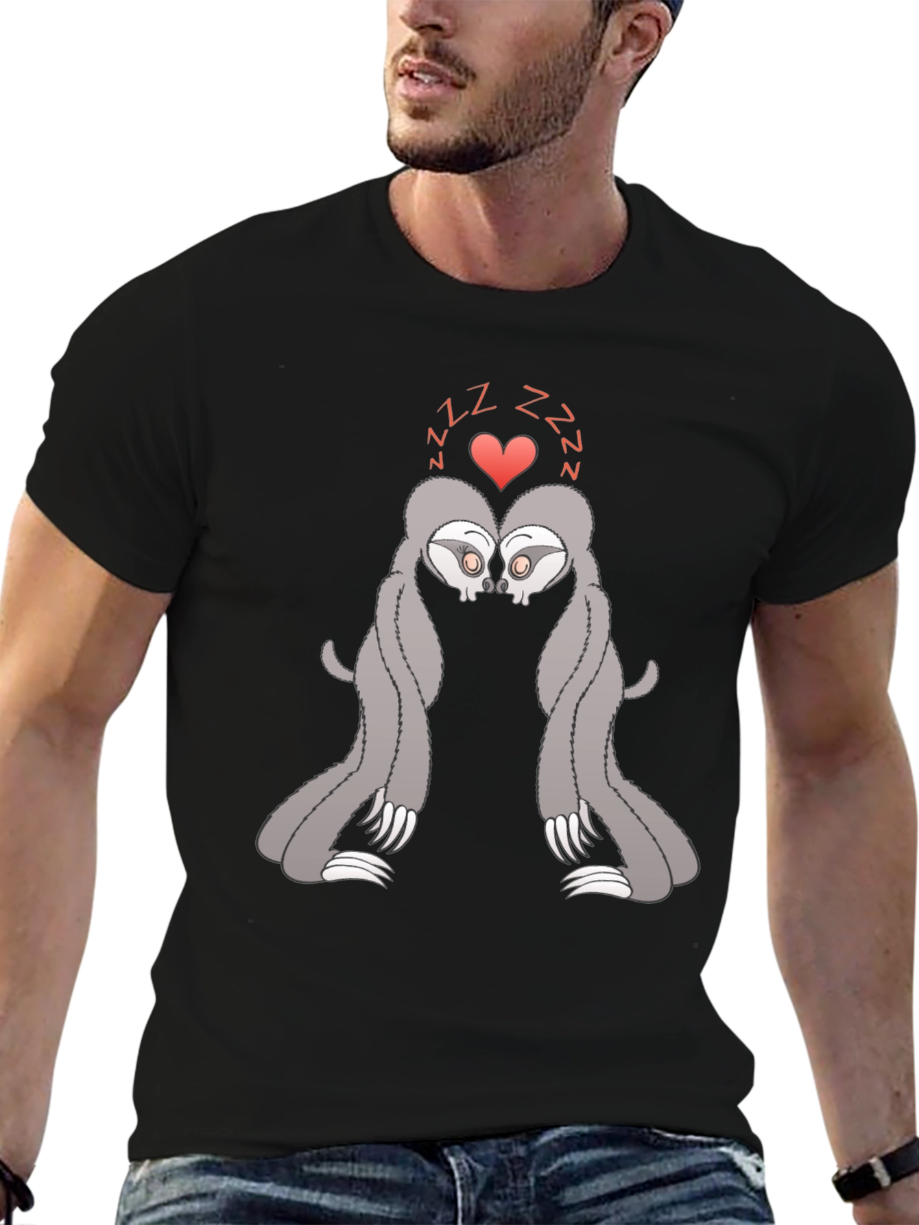 Cute Sleeping Sloth Couple Graphic T-Shirt