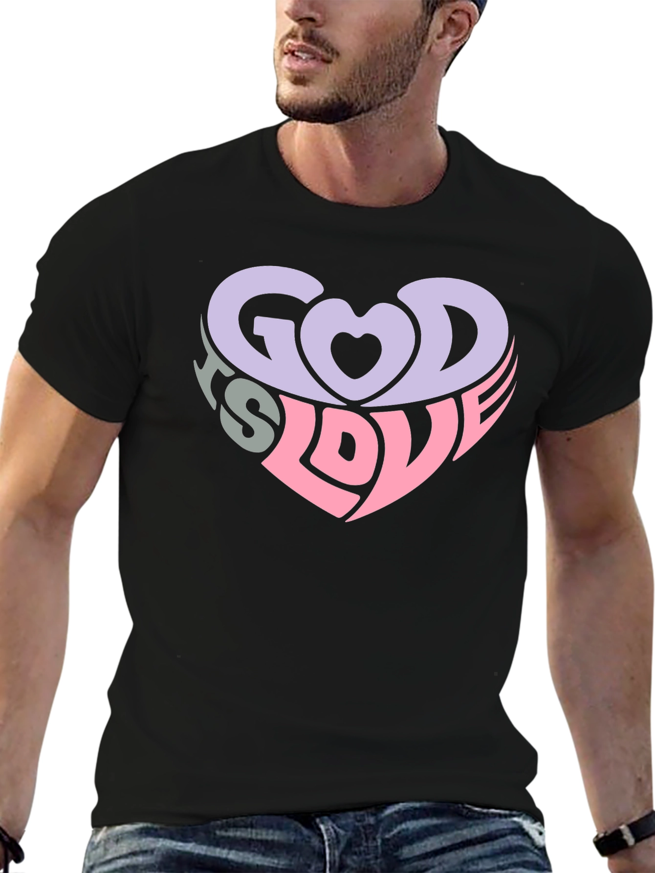 God is Love Heart Graphic Tee - Black