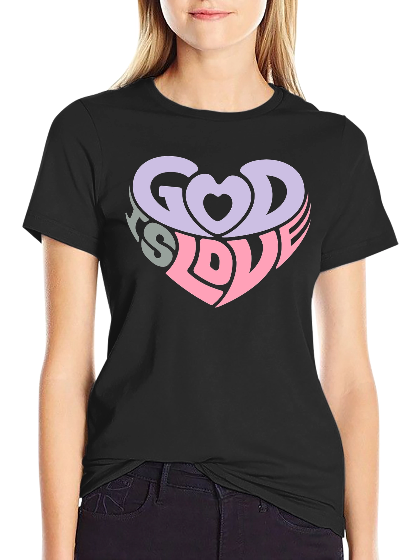 God is Love Heart Graphic Tee - Black
