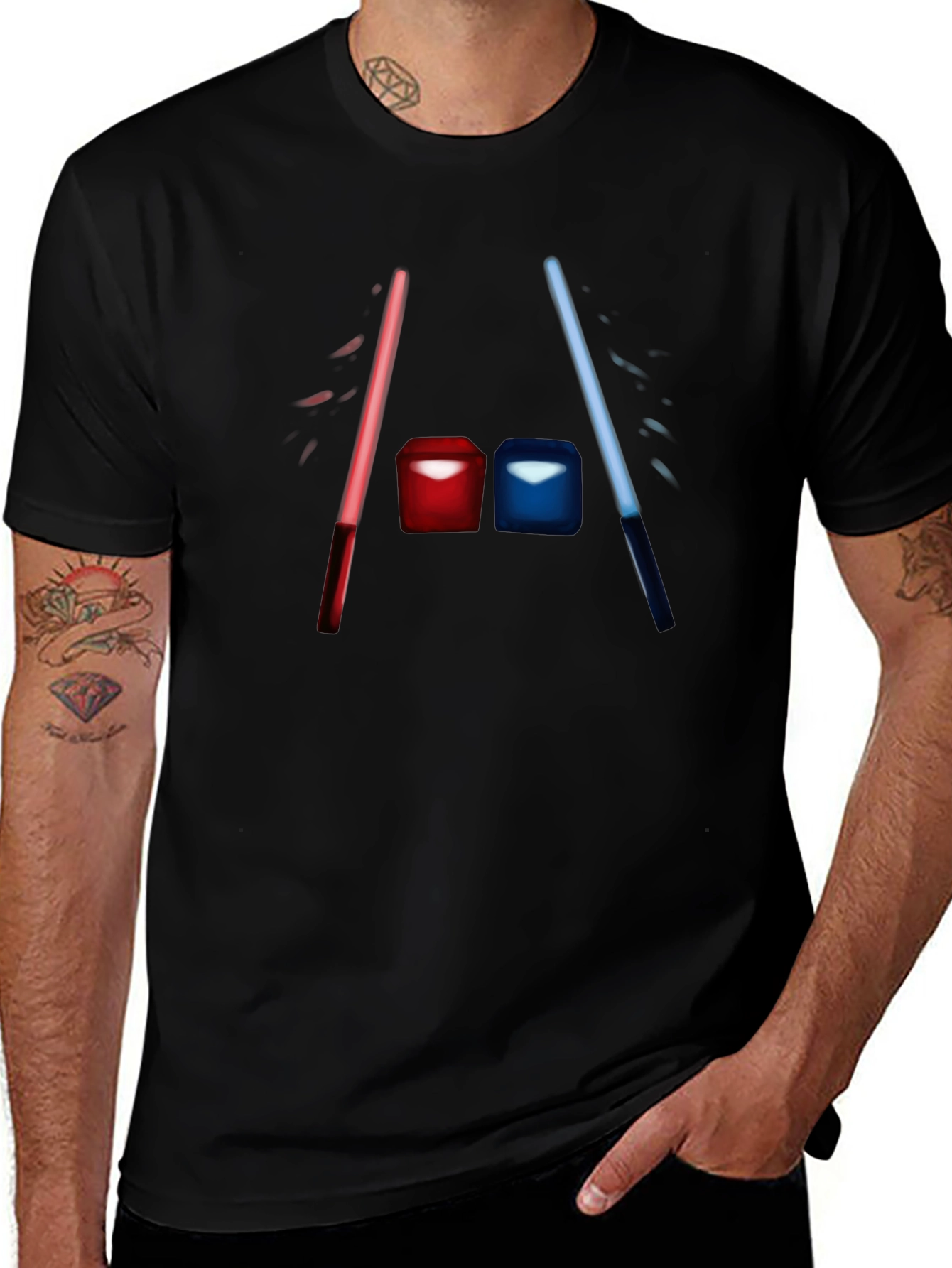 Duel Cubes Tee - Black Cotton Graphic T-Shirt