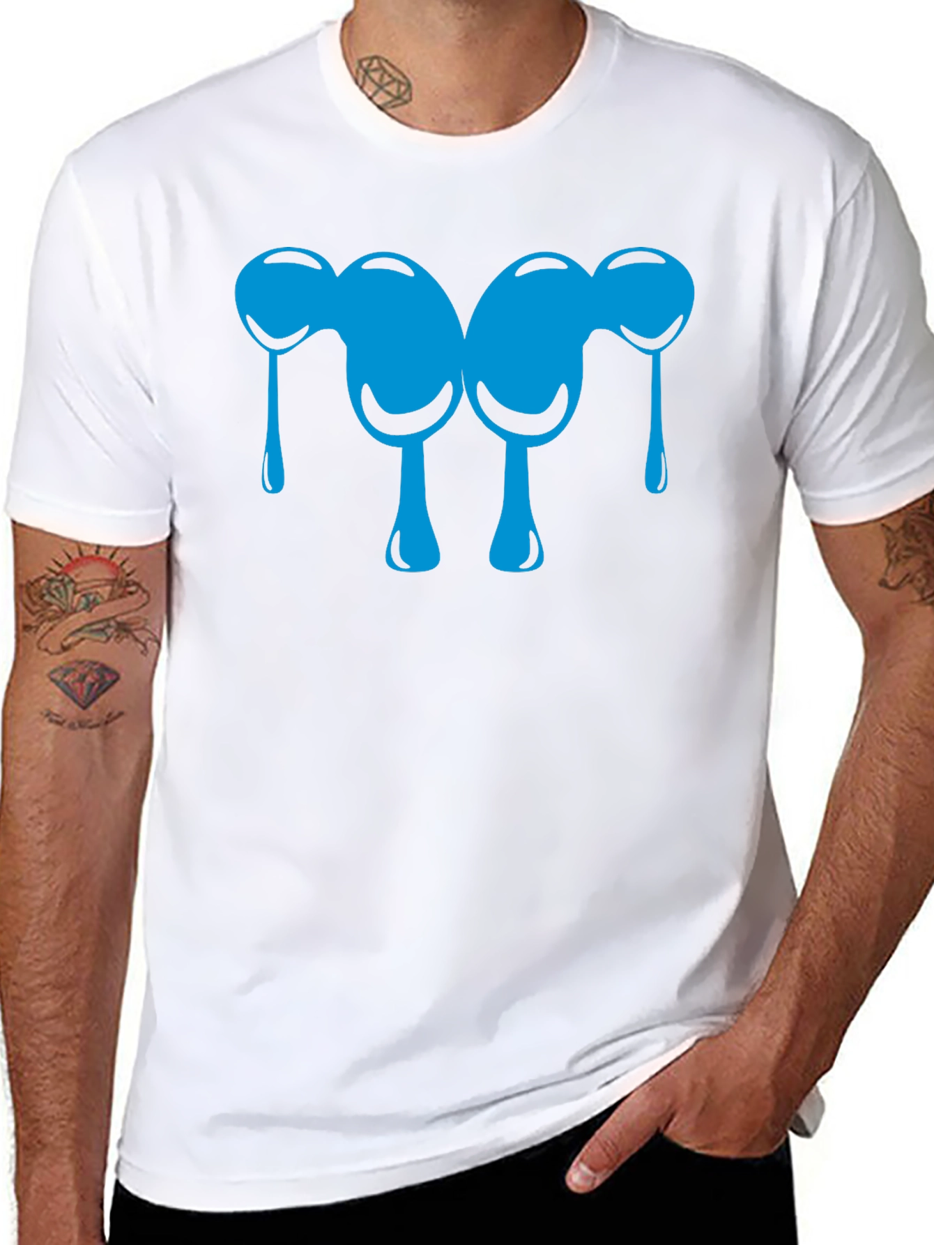 Abstract Blue Drip Design Black T-Shirt