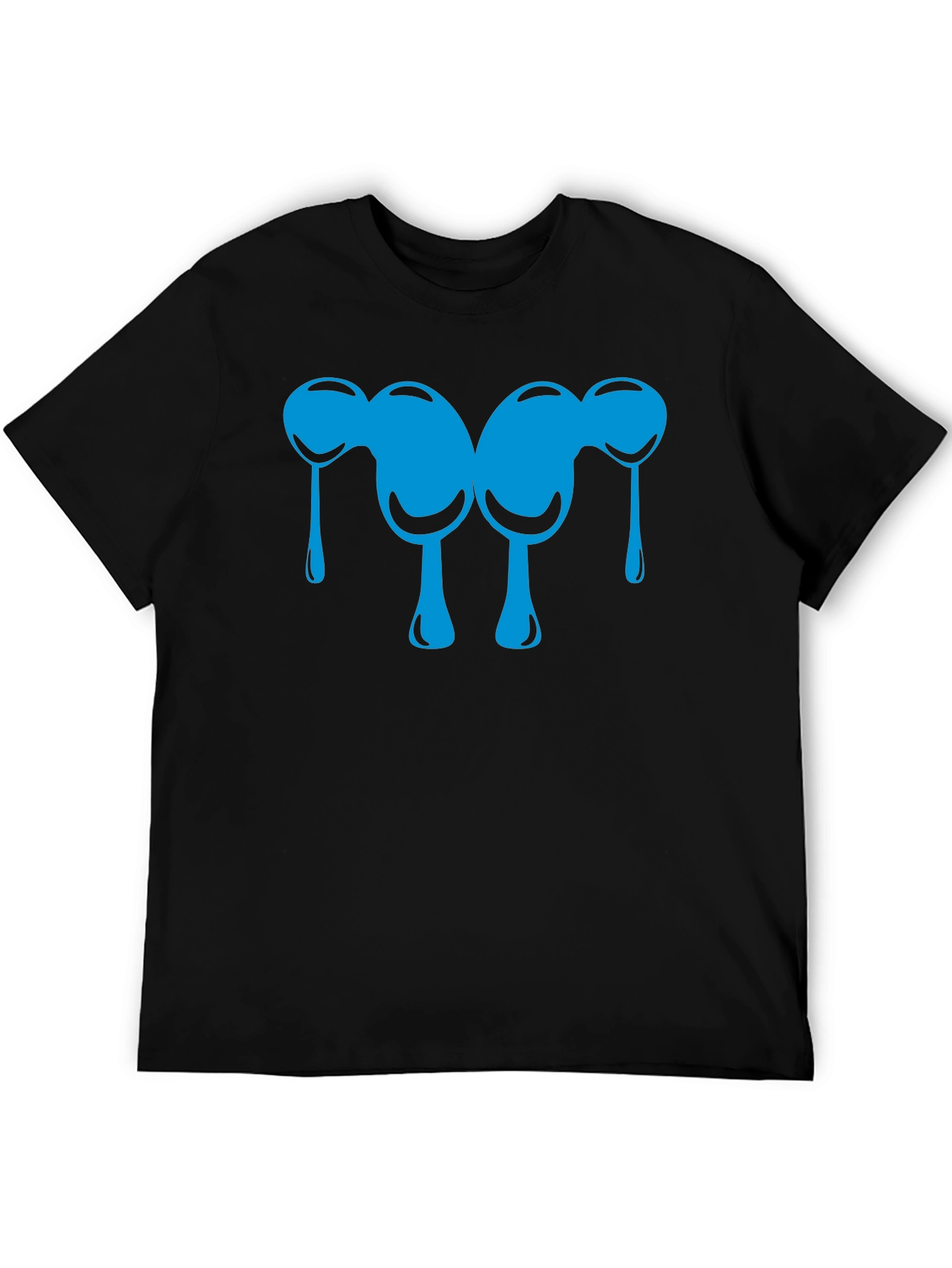 Abstract Blue Drip Design Black T-Shirt