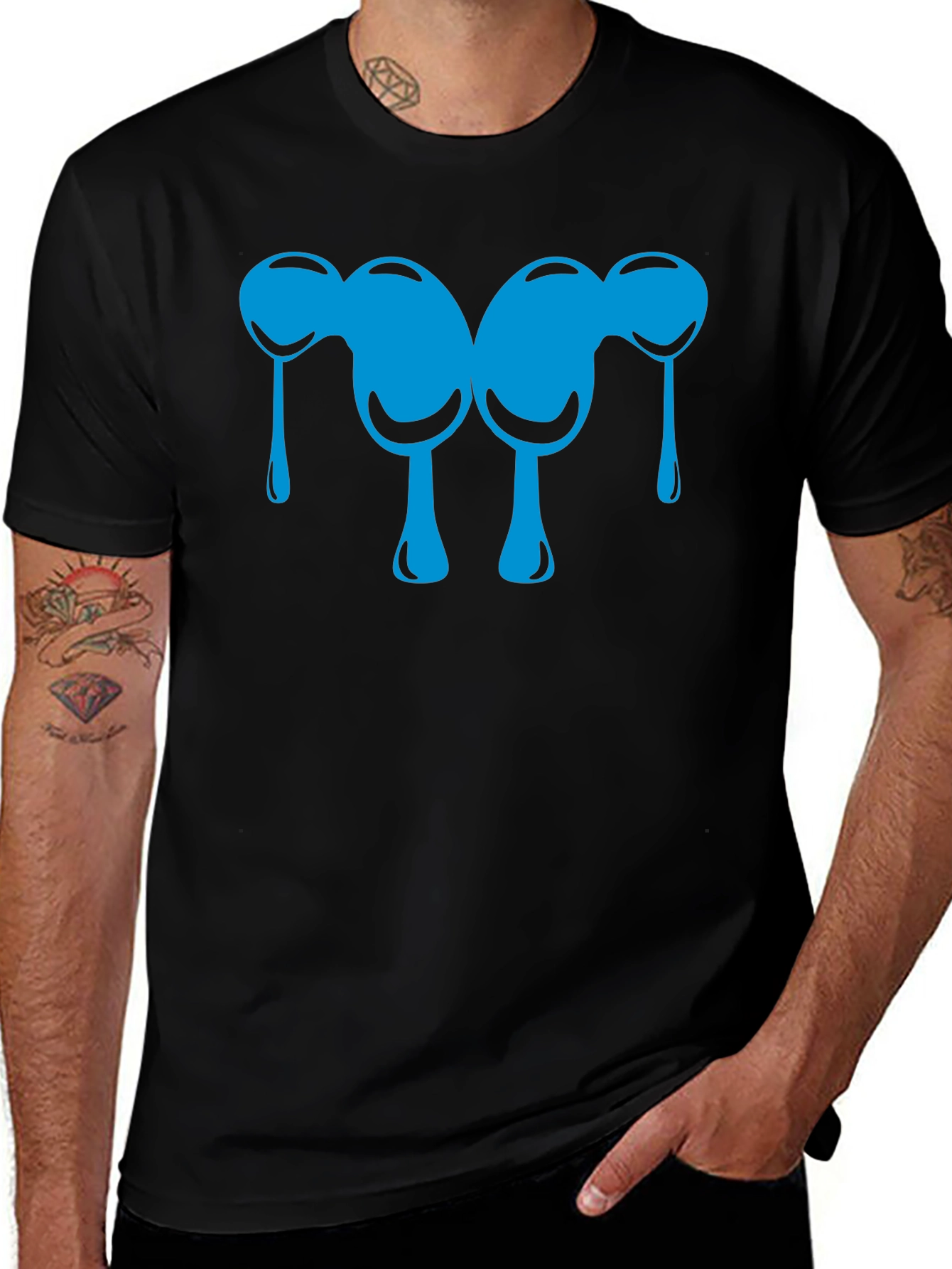 Abstract Blue Drip Design Black T-Shirt