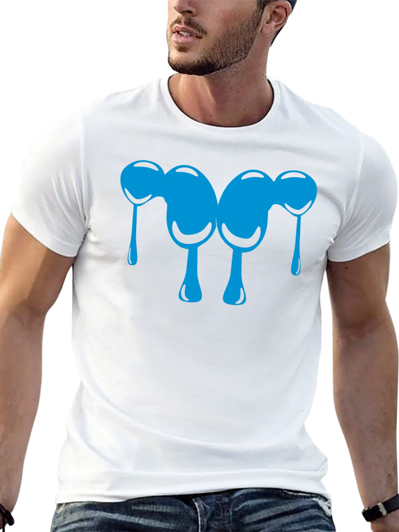 Abstract Blue Drip Design Black T-Shirt