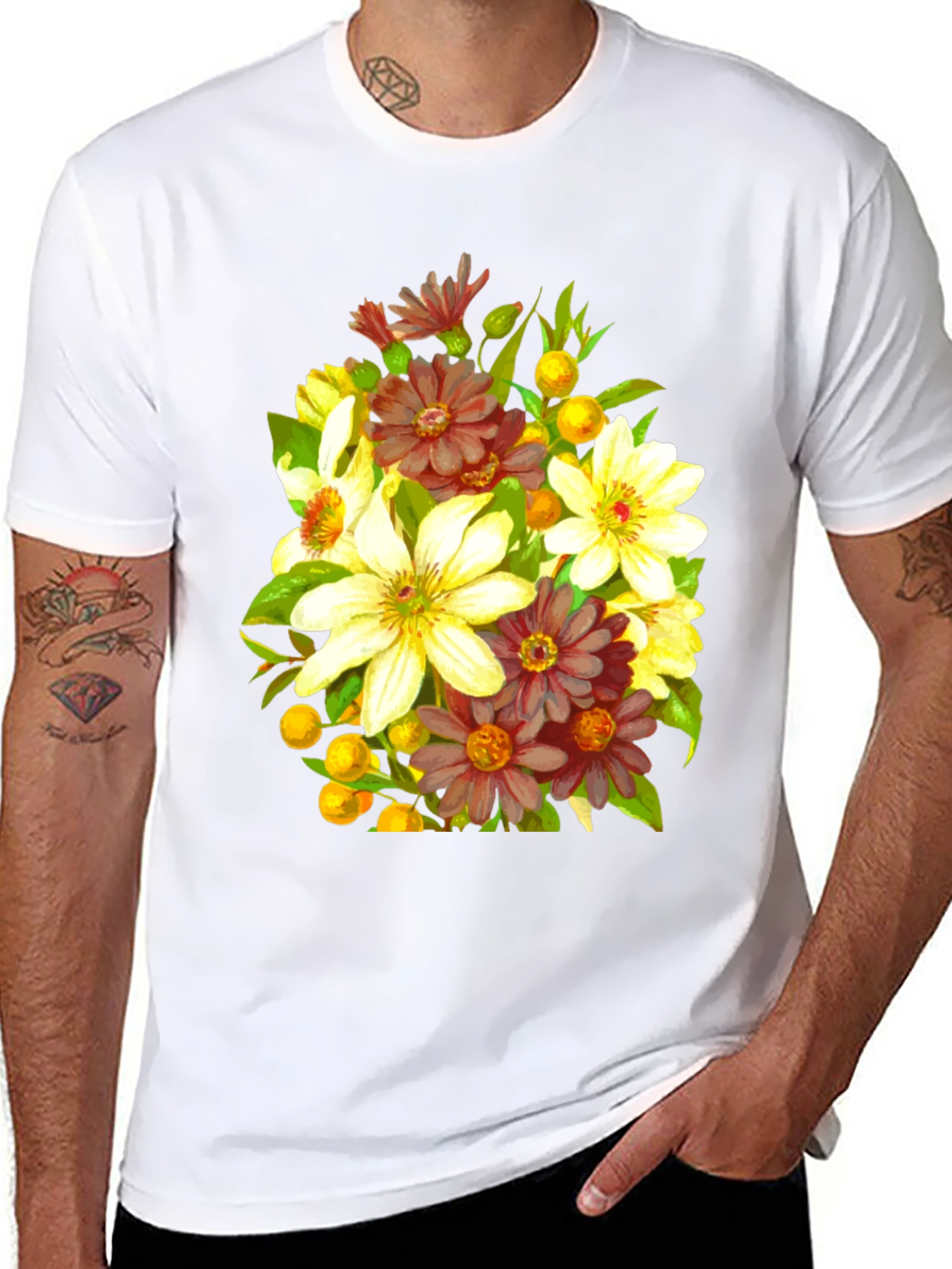Floral Bouquet Graphic Black T-Shirt
