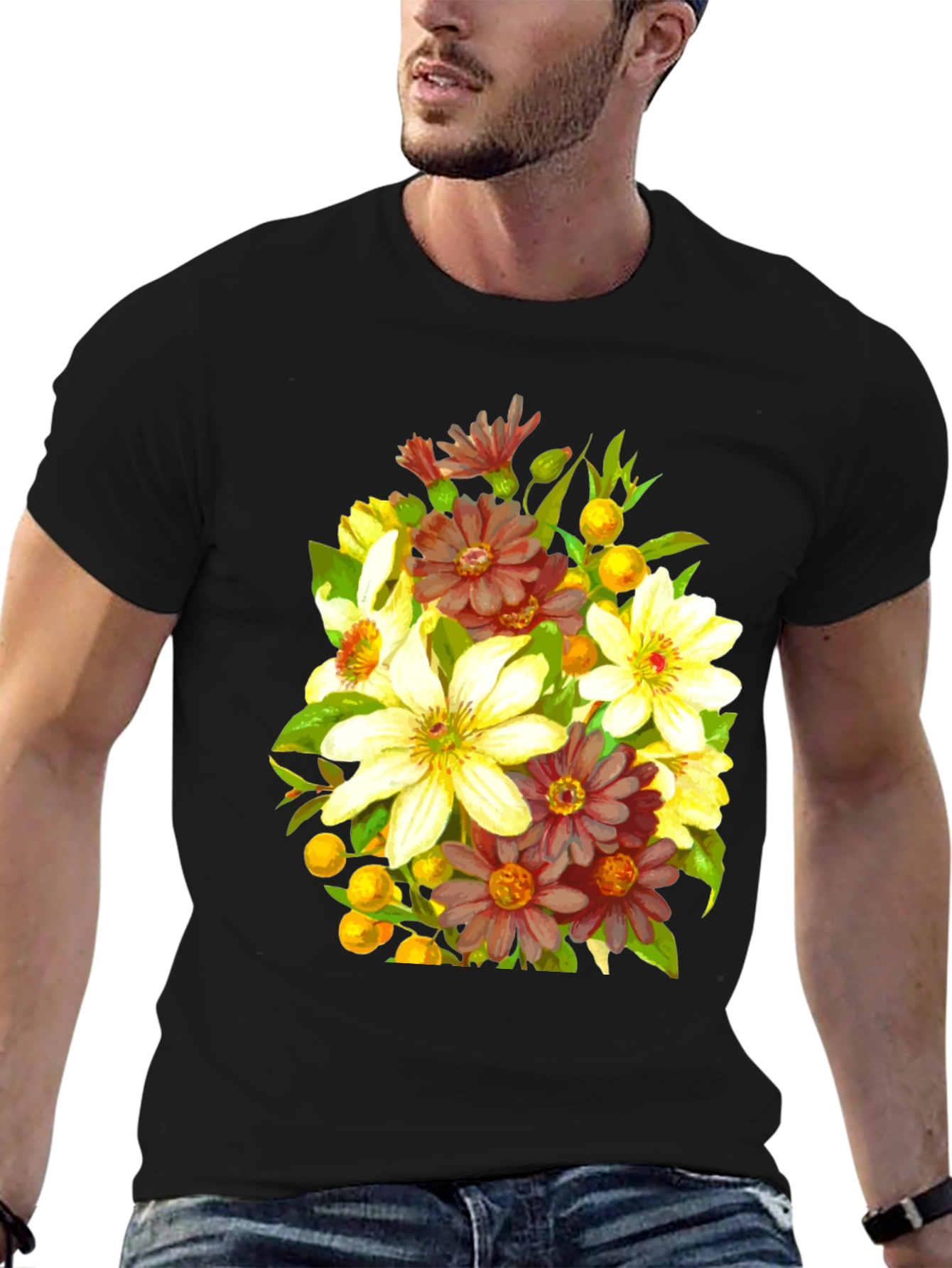 Floral Bouquet Graphic Black T-Shirt