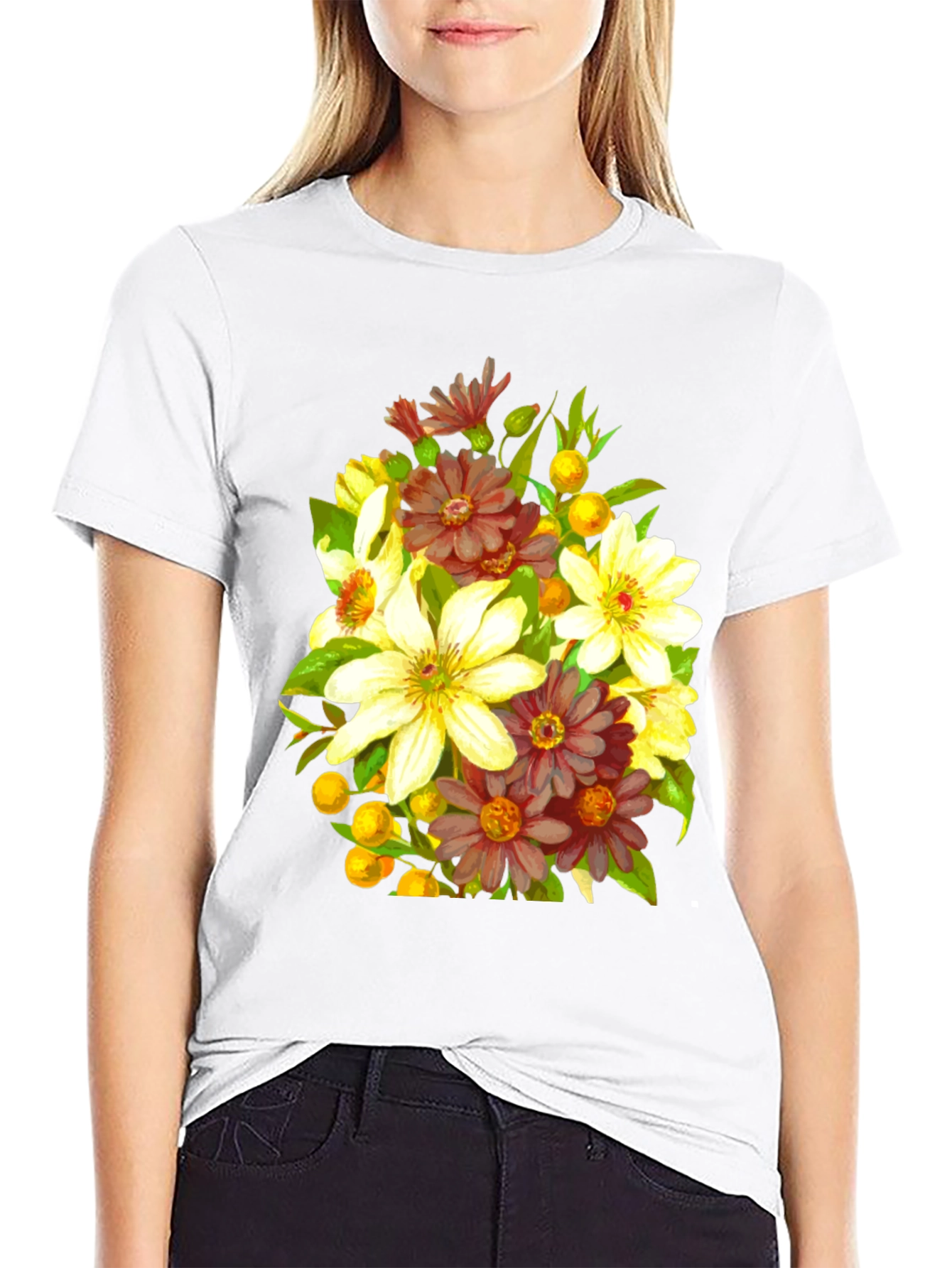 Floral Bouquet Graphic Black T-Shirt