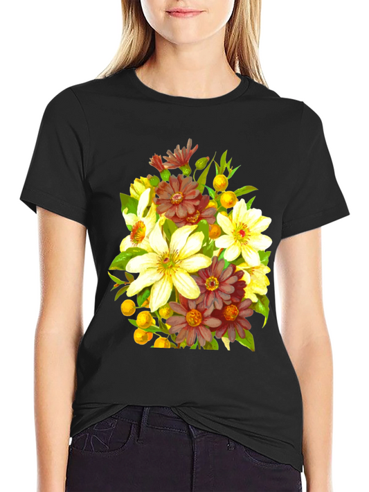 Floral Bouquet Graphic Black T-Shirt