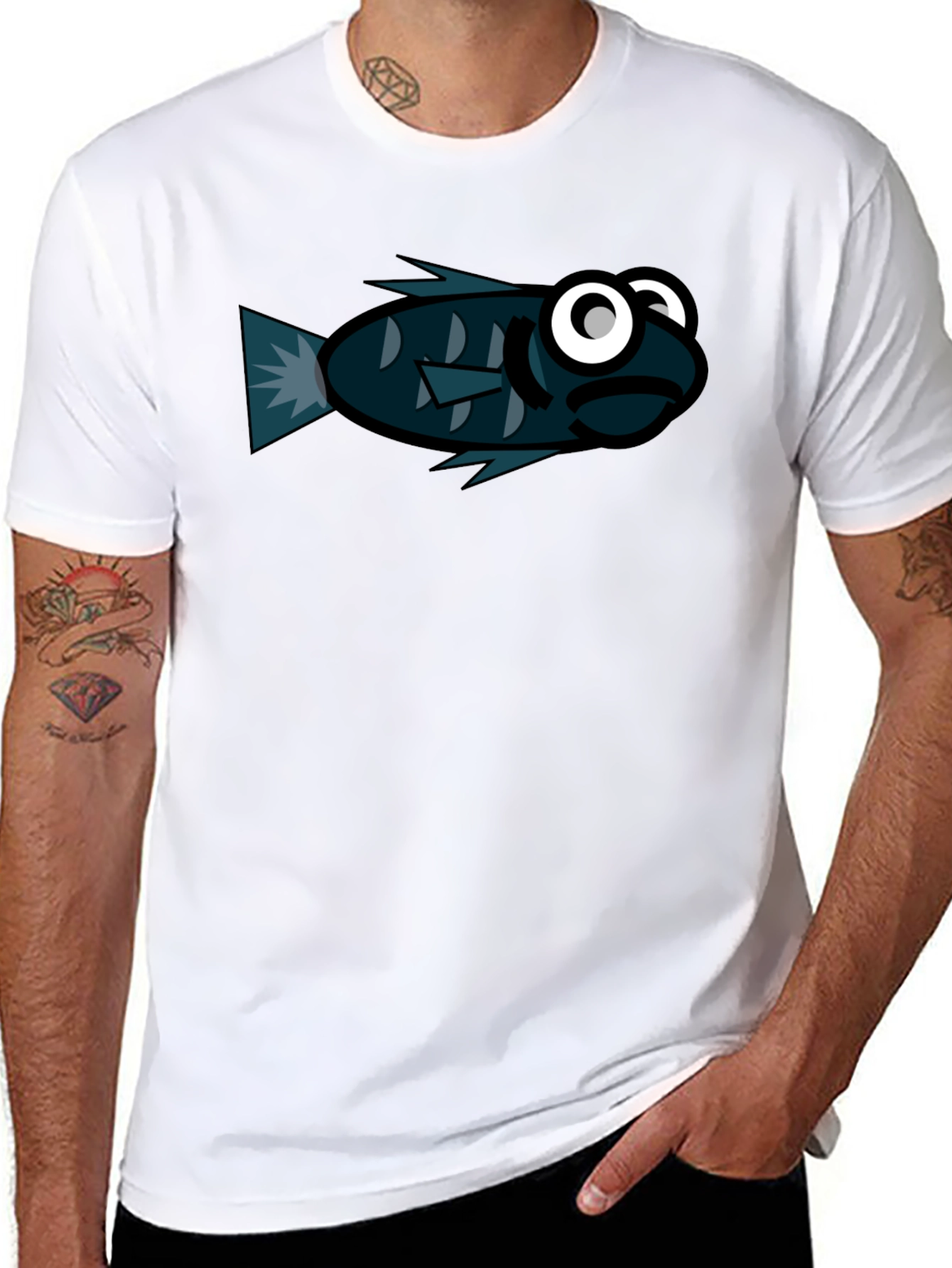 Funny Fish Graphic Black T-Shirt