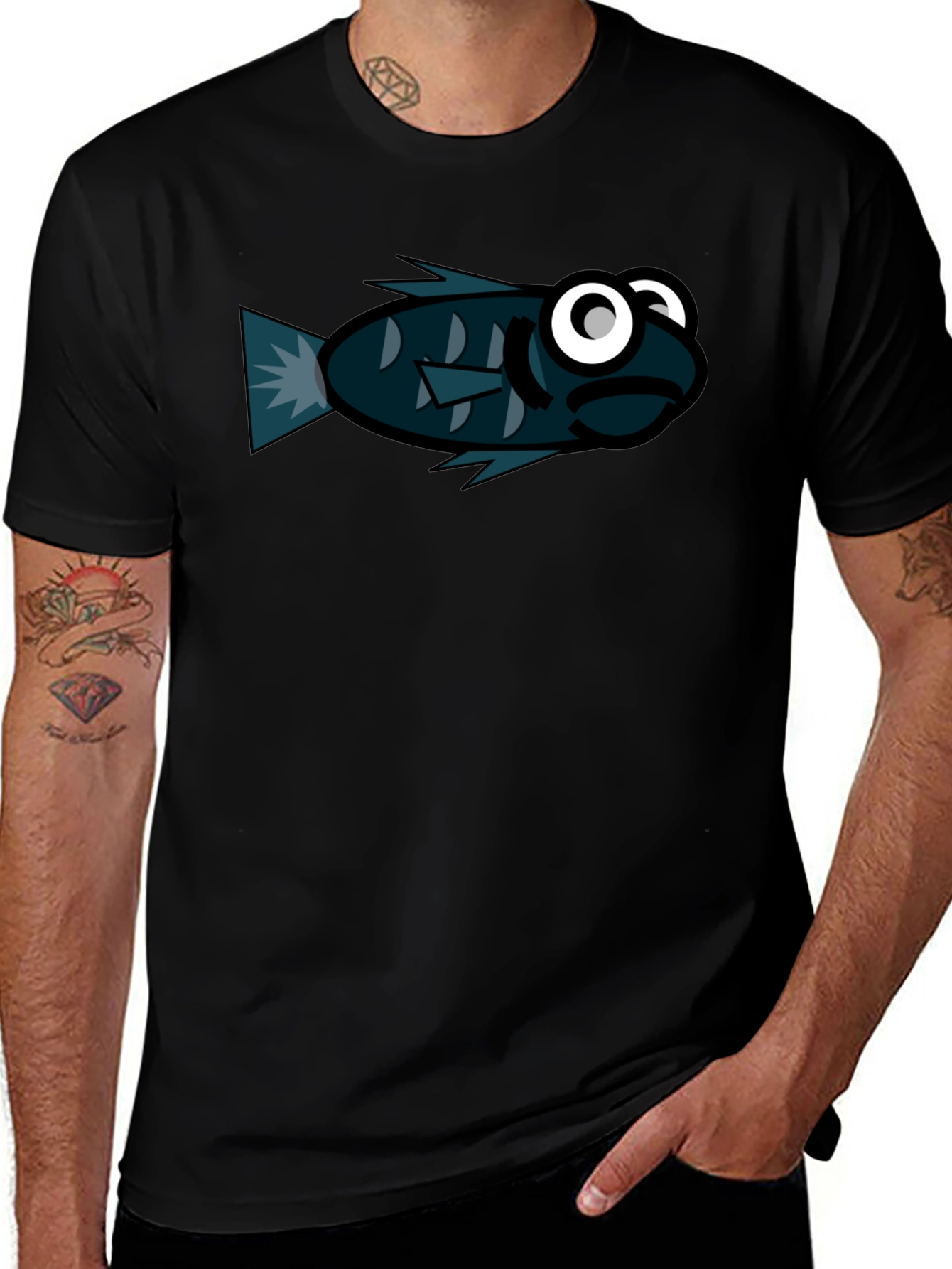 Funny Fish Graphic Black T-Shirt