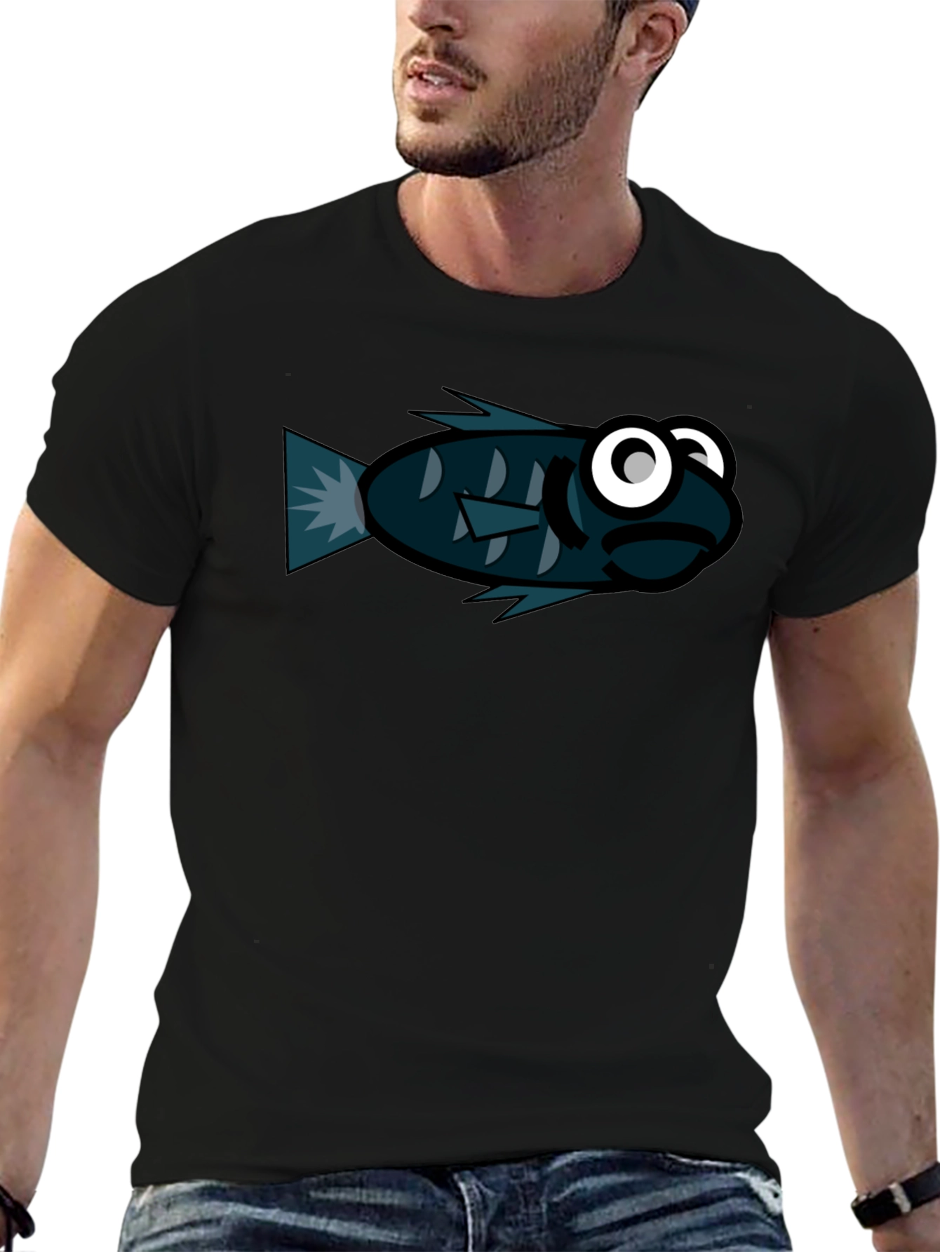 Funny Fish Graphic Black T-Shirt