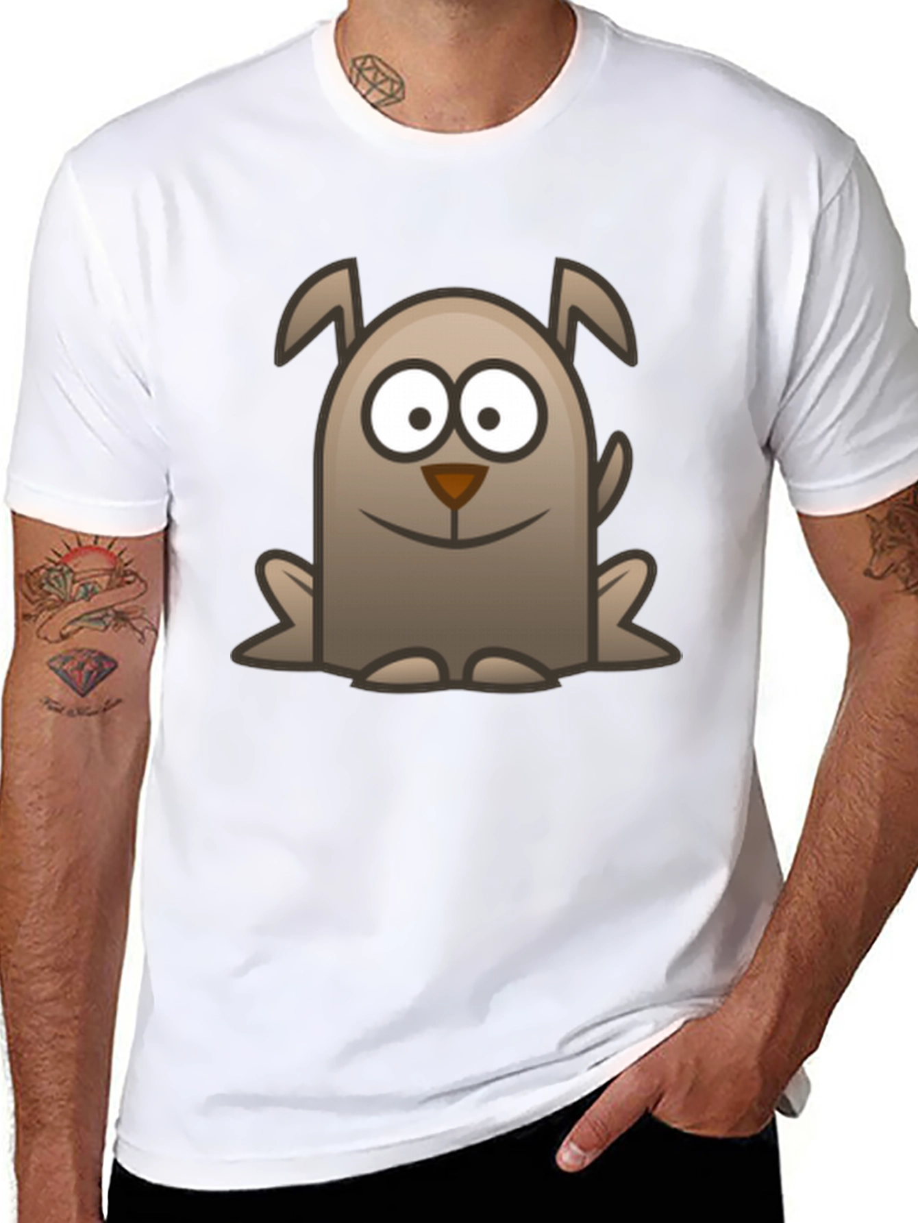 Cartoon Dog Graphic Tee - Black Cotton Casual Shirt