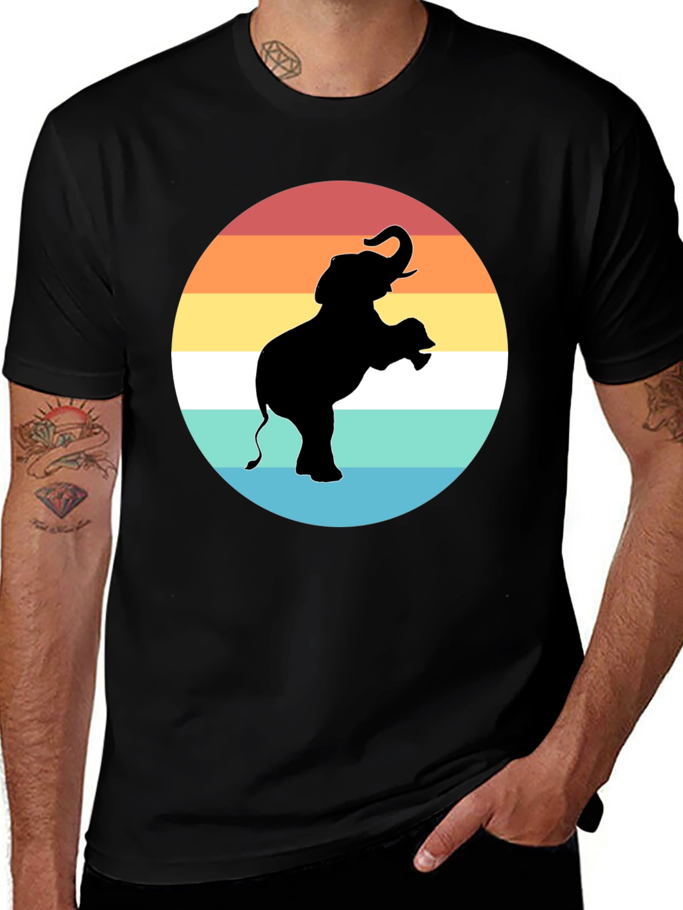 Elephant Sunset Graphic Tee - Black