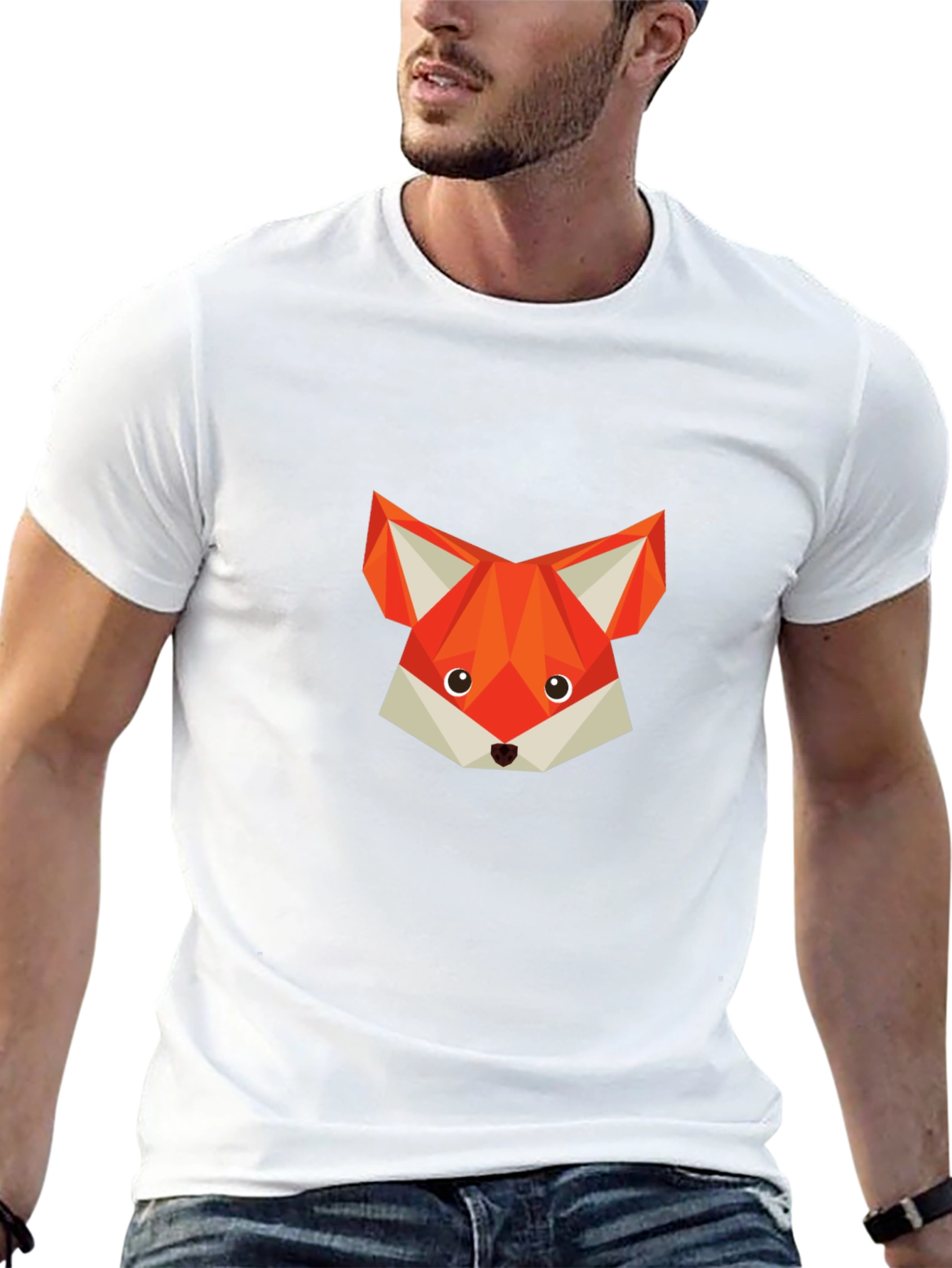 Geometric Fox Graphic T-Shirt - Modern Crew Neck Tee