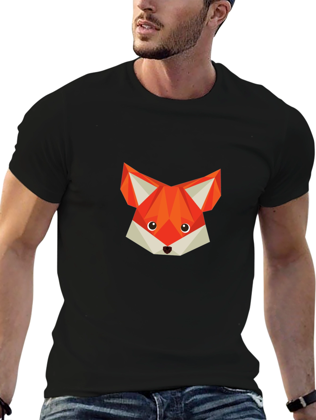 Geometric Fox Graphic T-Shirt - Modern Crew Neck Tee