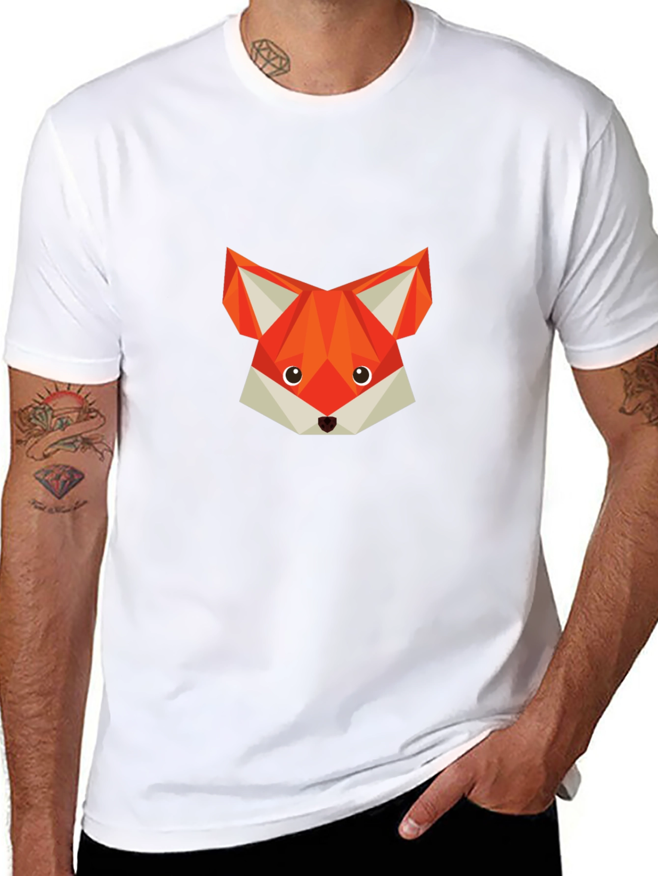 Geometric Fox Graphic T-Shirt - Modern Crew Neck Tee