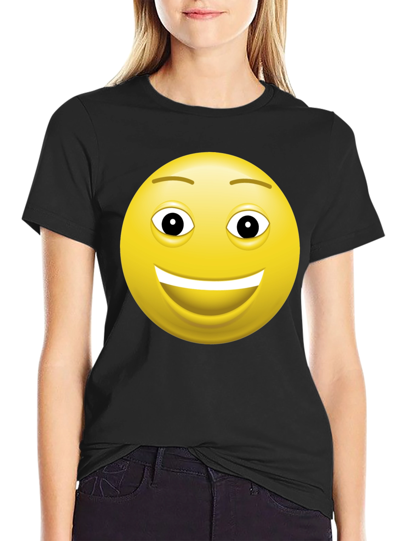 Happy Face Graphic Tee - Black Cotton T-Shirt