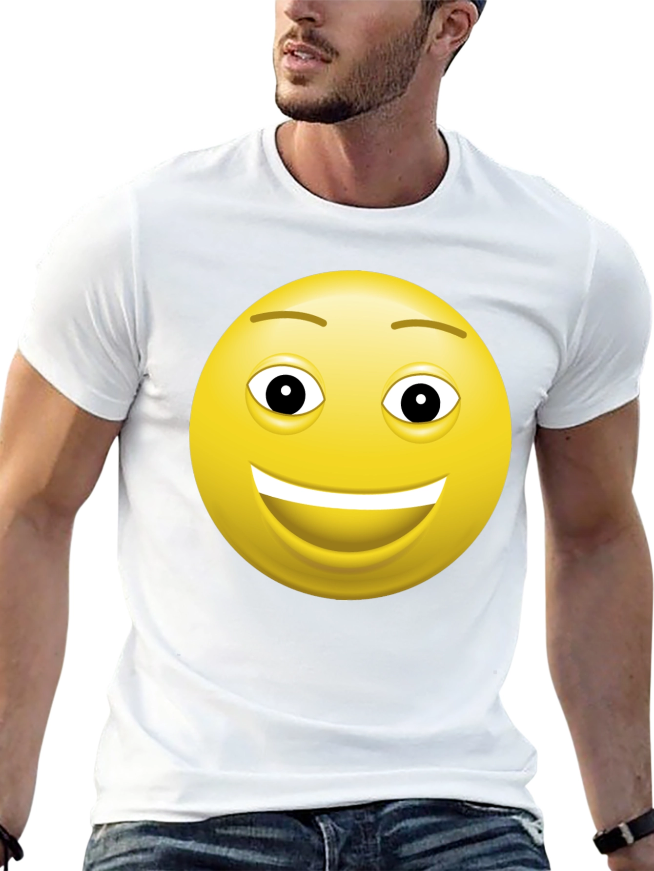 Happy Face Graphic Tee - Black Cotton T-Shirt