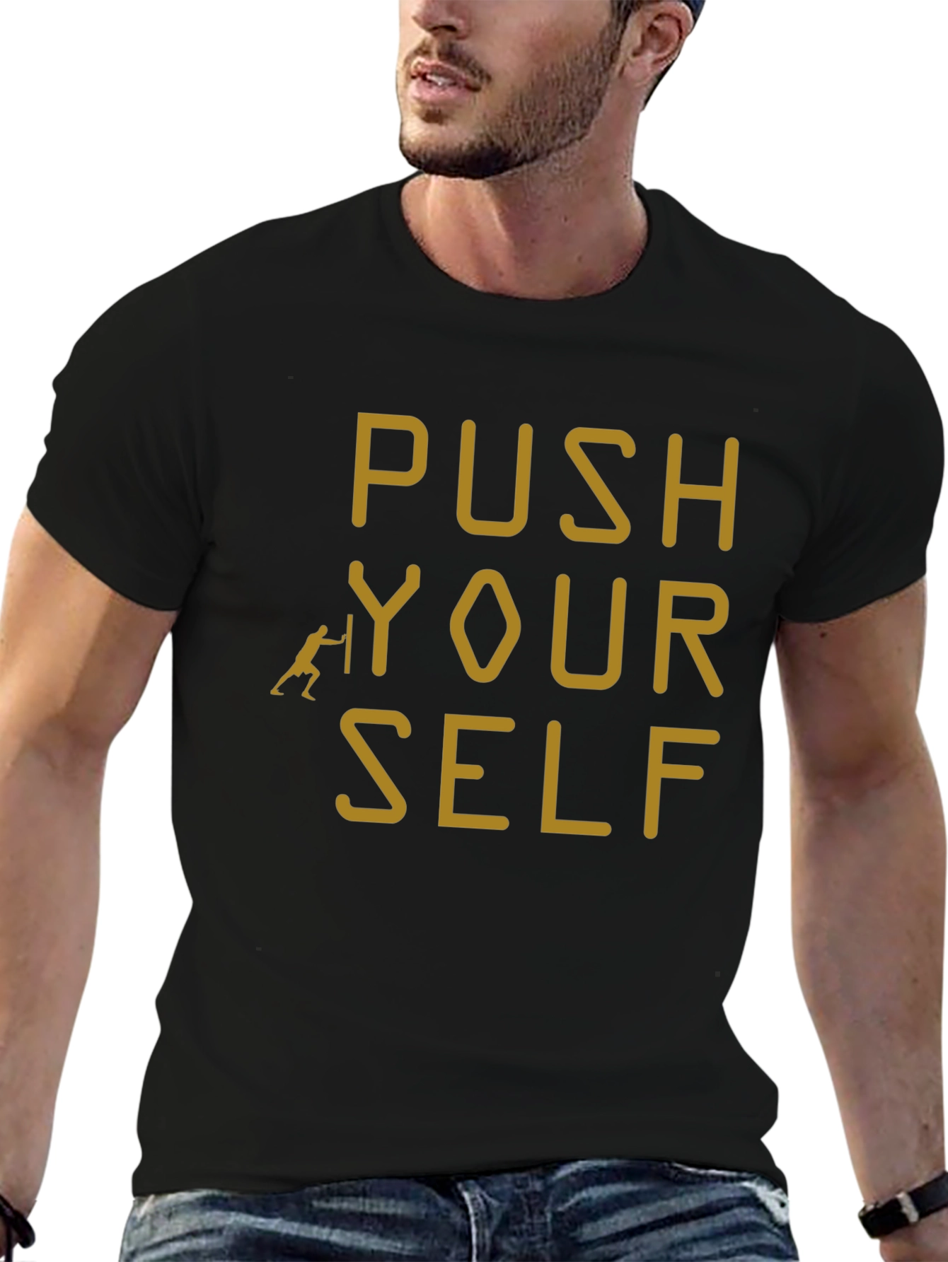 Push Yourself Black T-Shirt - Motivational Design