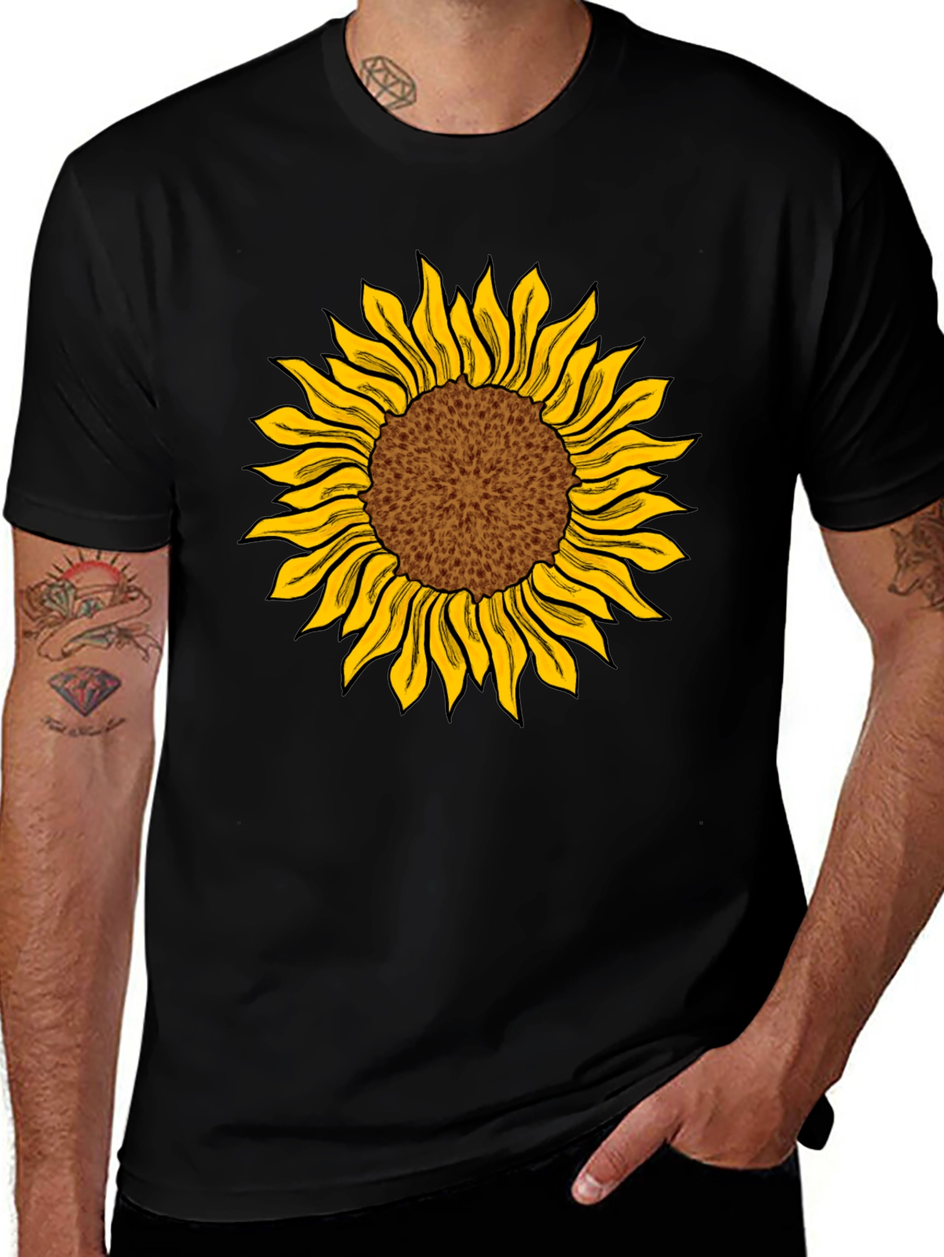 Sunflower Graphic Print Black T-Shirt