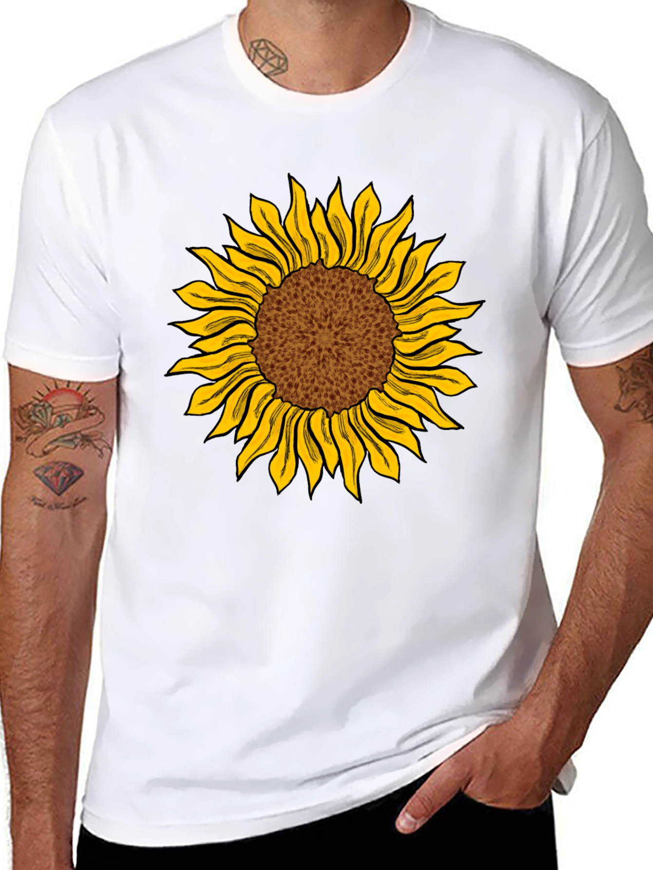 Sunflower Graphic Print Black T-Shirt