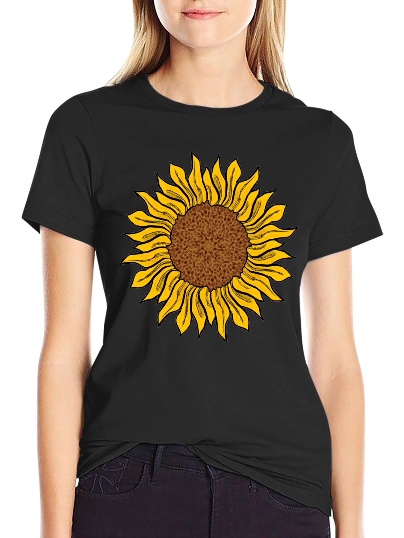 Sunflower Graphic Print Black T-Shirt