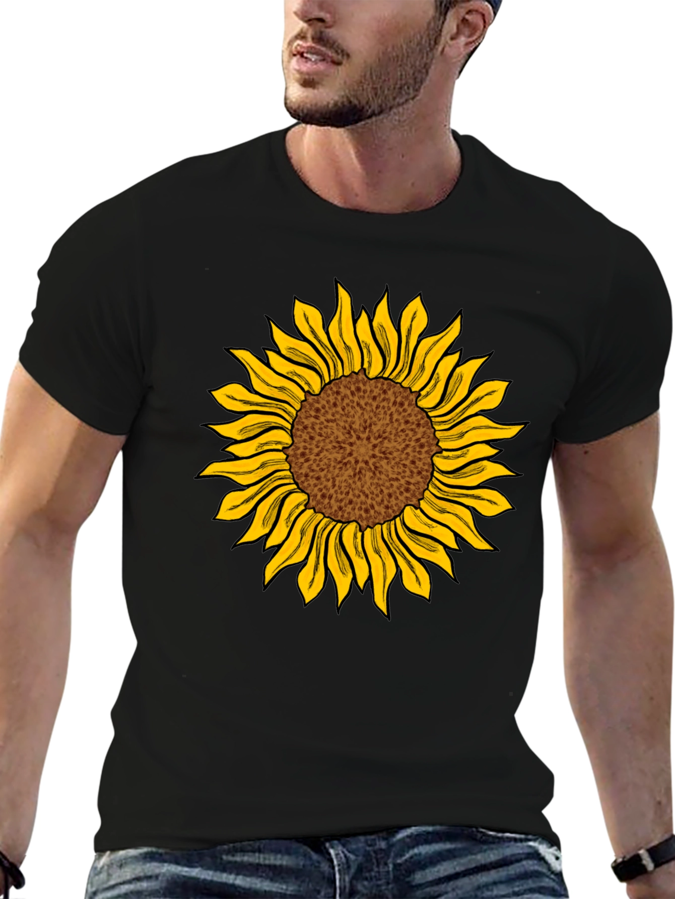 Sunflower Graphic Print Black T-Shirt