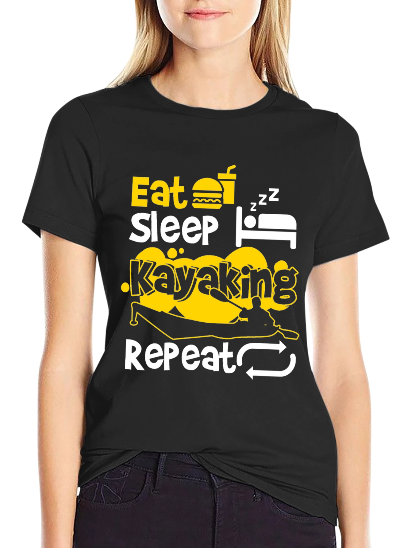 Eat Sleep Kayaking Repeat Black T-Shirt