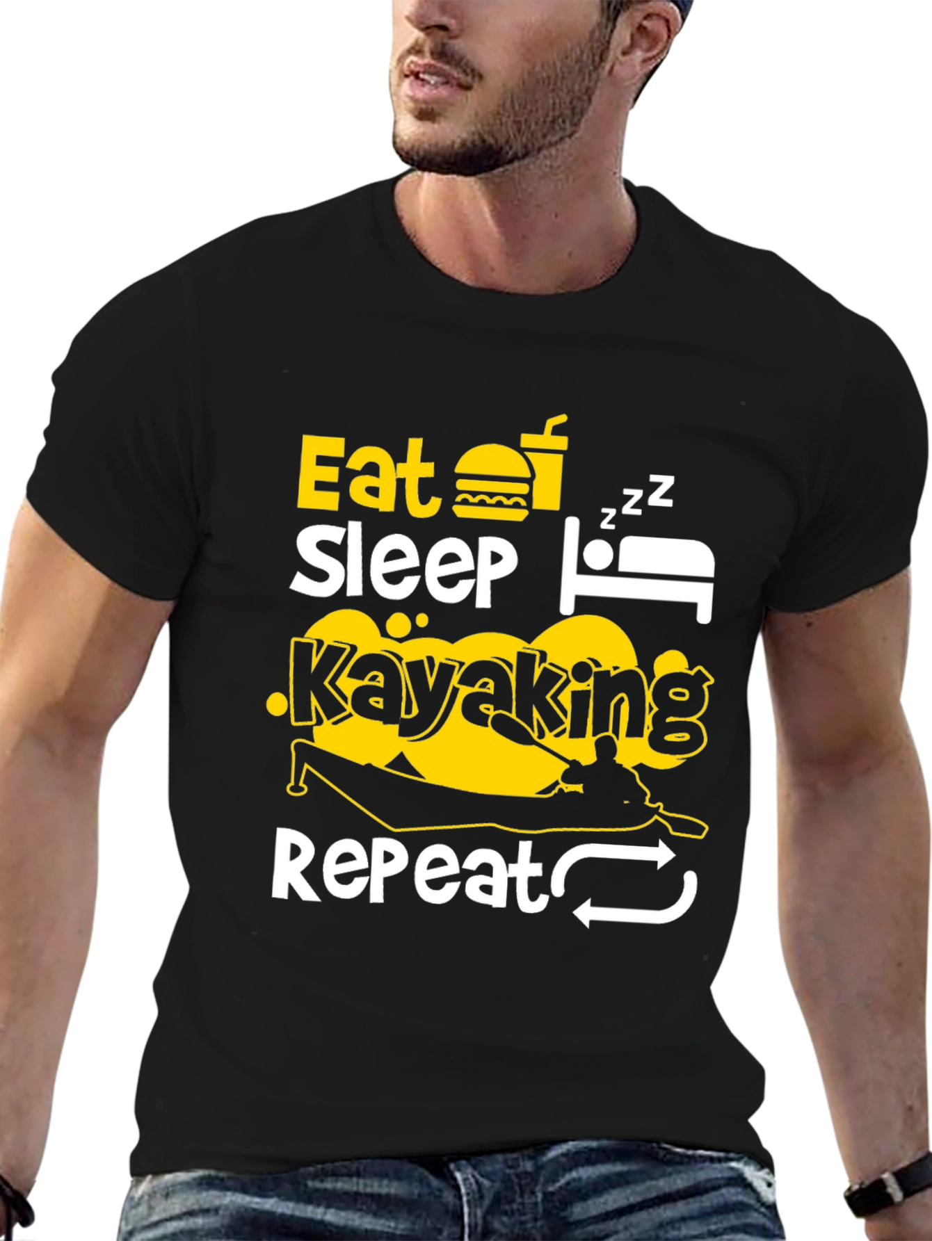 Eat Sleep Kayaking Repeat Black T-Shirt