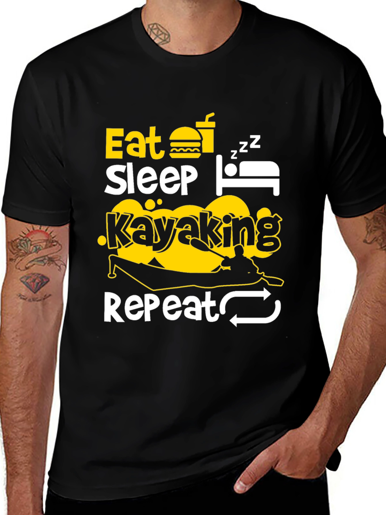 Eat Sleep Kayaking Repeat Black T-Shirt