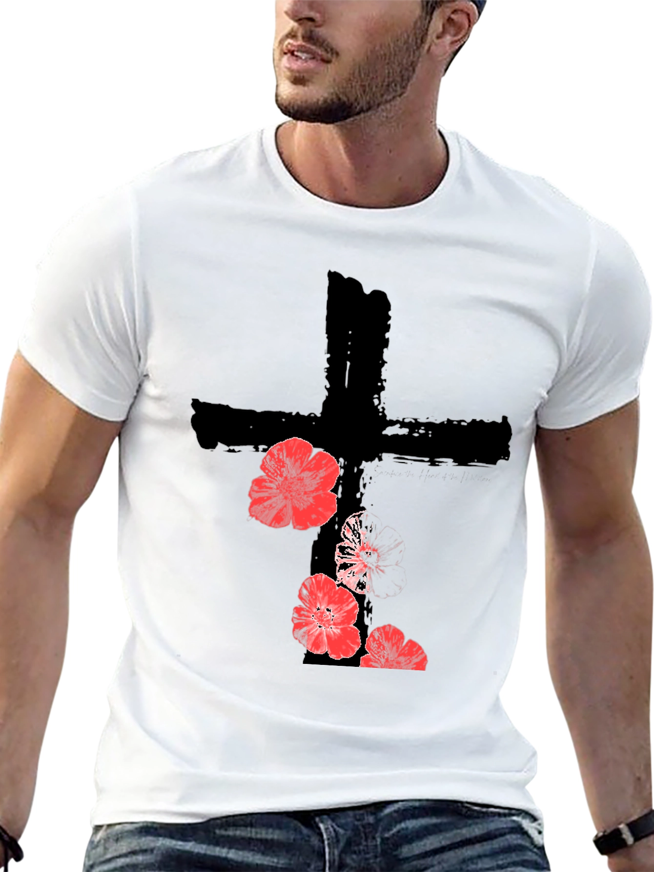 Floral Cross Graphic T-Shirt - Black
